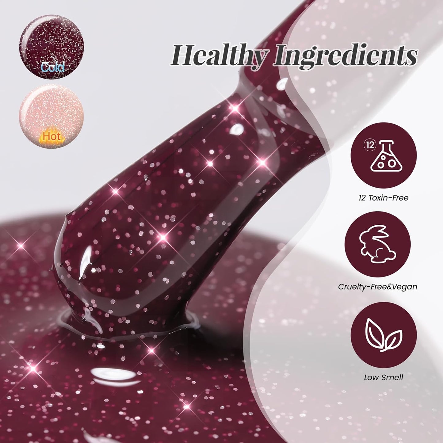 YTD Likomey Gel Nail Polish 2 Pcs Set,15ml Color Changing Nude Pink Burgundy Red and Glitter Nails Gel Kit,Thermal Ombre Change Colors Translucent Salon Manicure Fall Winter UV Color Varnish,0.5 Fl Oz