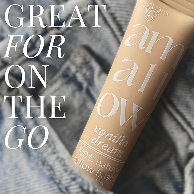 All Natural Tallow Lip Balm Squeezable Tube - Grass Fed/Finished Beef Tallow + Organic Beeswax & Vanilla Essential Oil .5 OZ (Vanilla Dream)