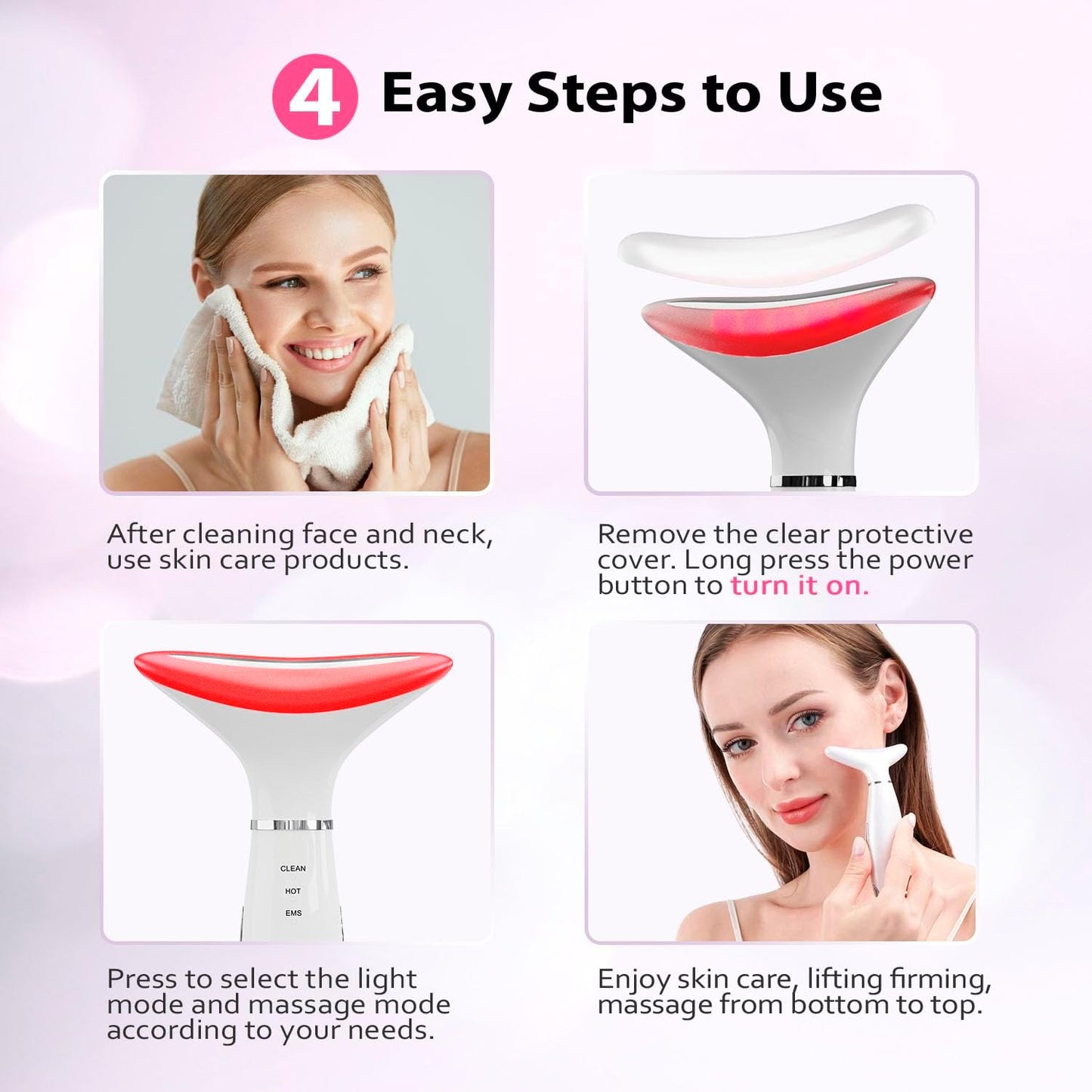 3-in-1 Portable Face and Neck Massager Tool with LED, Red Light Therapy, Vibration & Thermal Functions for Skin Care, Lifting & Firming, Galvanic Facial Machine.