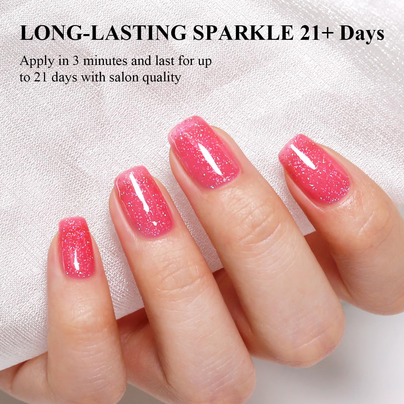 Imtiti Glitter Gel Nail Polish, Strawberry Pink Iridescent Glitter Gel Polish Diamond Shimmer Sparkle Soak Off UV LED Nail Gel Polish Autumn Winter Manicure 10ML
