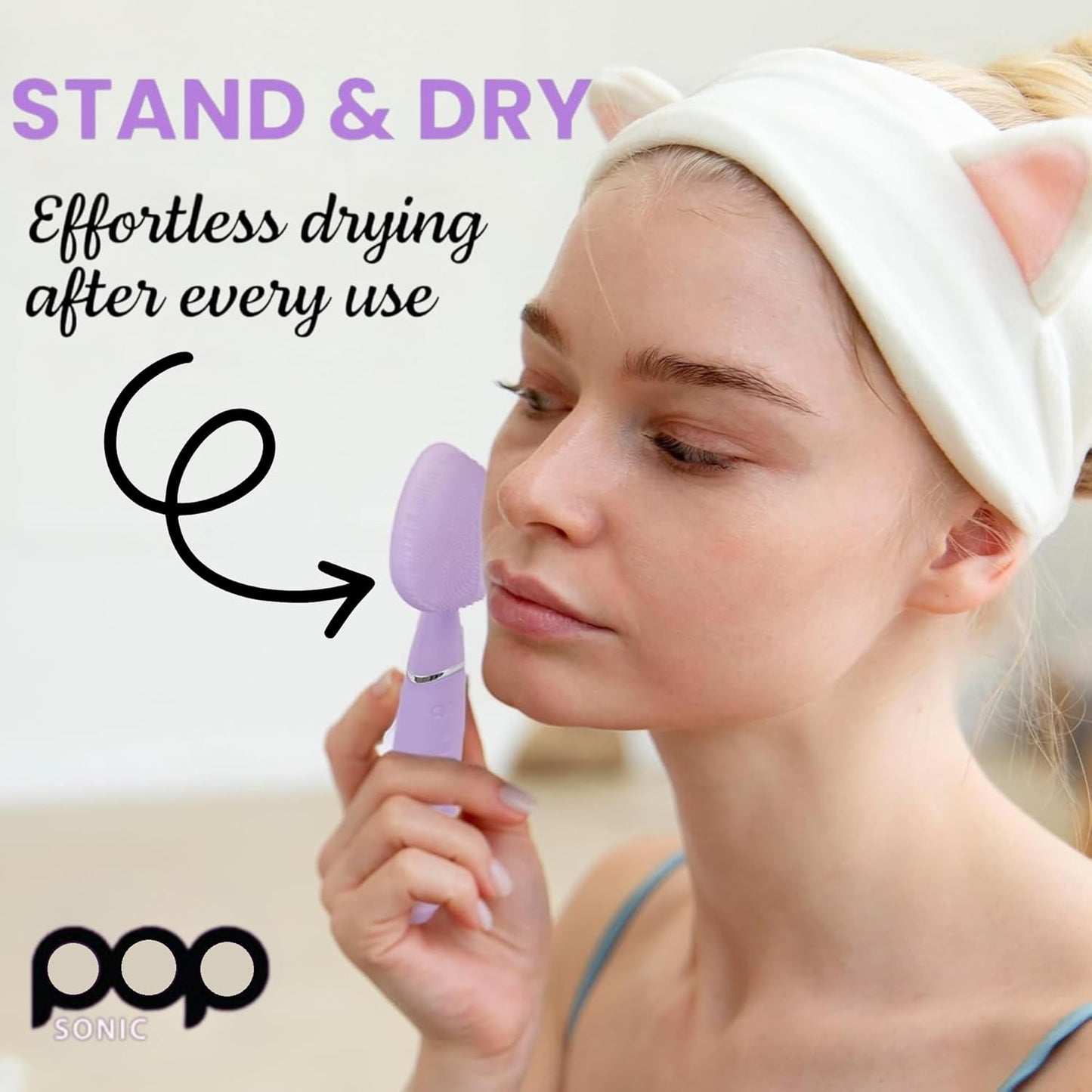 Clover Facial Cleansing Device Lavender Silicone Facial Cleaner & Exfoliator w/ 8000 Vibrations Per Minute, 5 Speeds, USB Rechargeable Face Cleaning Scrubber & Skincare Tool with Case