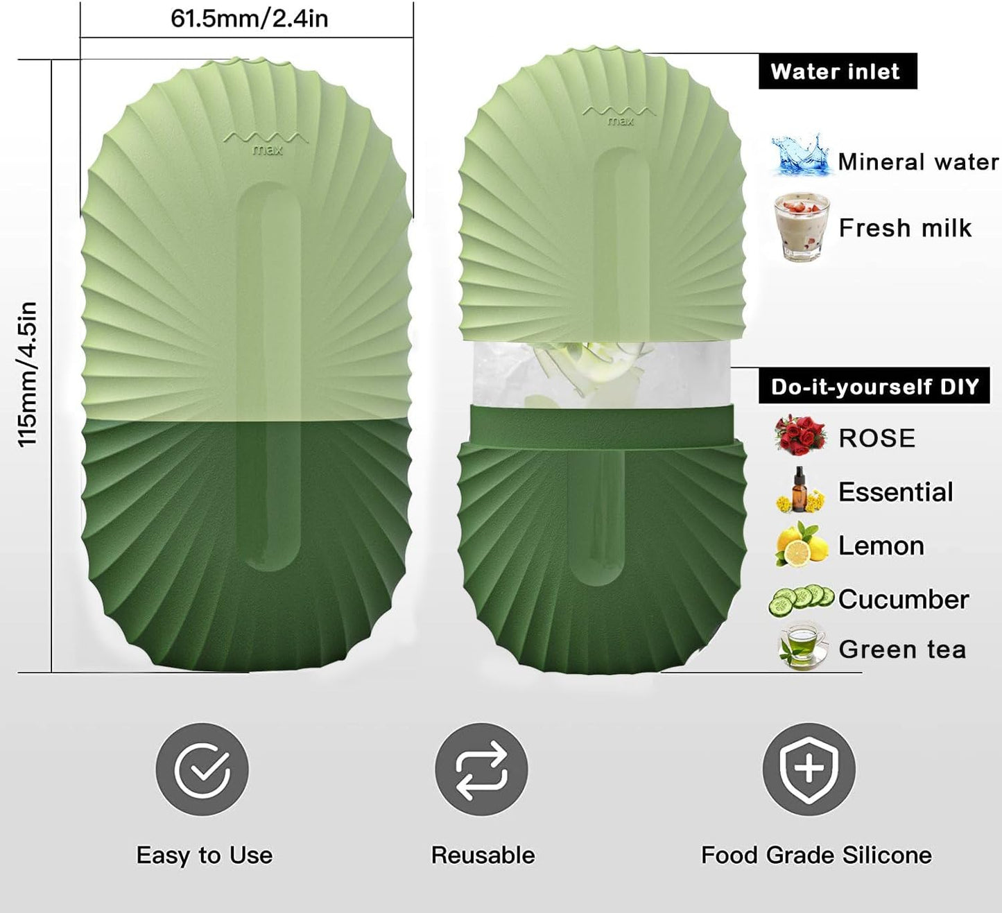 KOGITI Face Ice Roller & Mold - Beauty Facial Massage Tool for Puffiness Relief, Ice Cube Holder (Shell-Green)