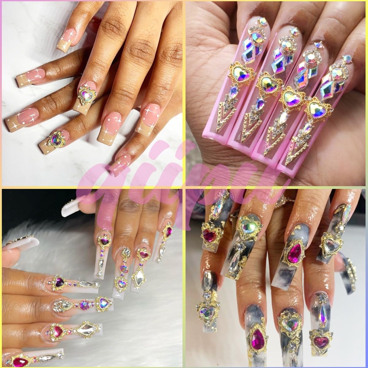 24pcs Crystal AB Nail Rhinestone Luxury Nail Charms 3D Heart Charms for Nails Big Nail Gems Nail Crystal Diamonds Jewelry Stones Alloy Nail Art Studs Nail Art Supplies w Box for Nails Decorations