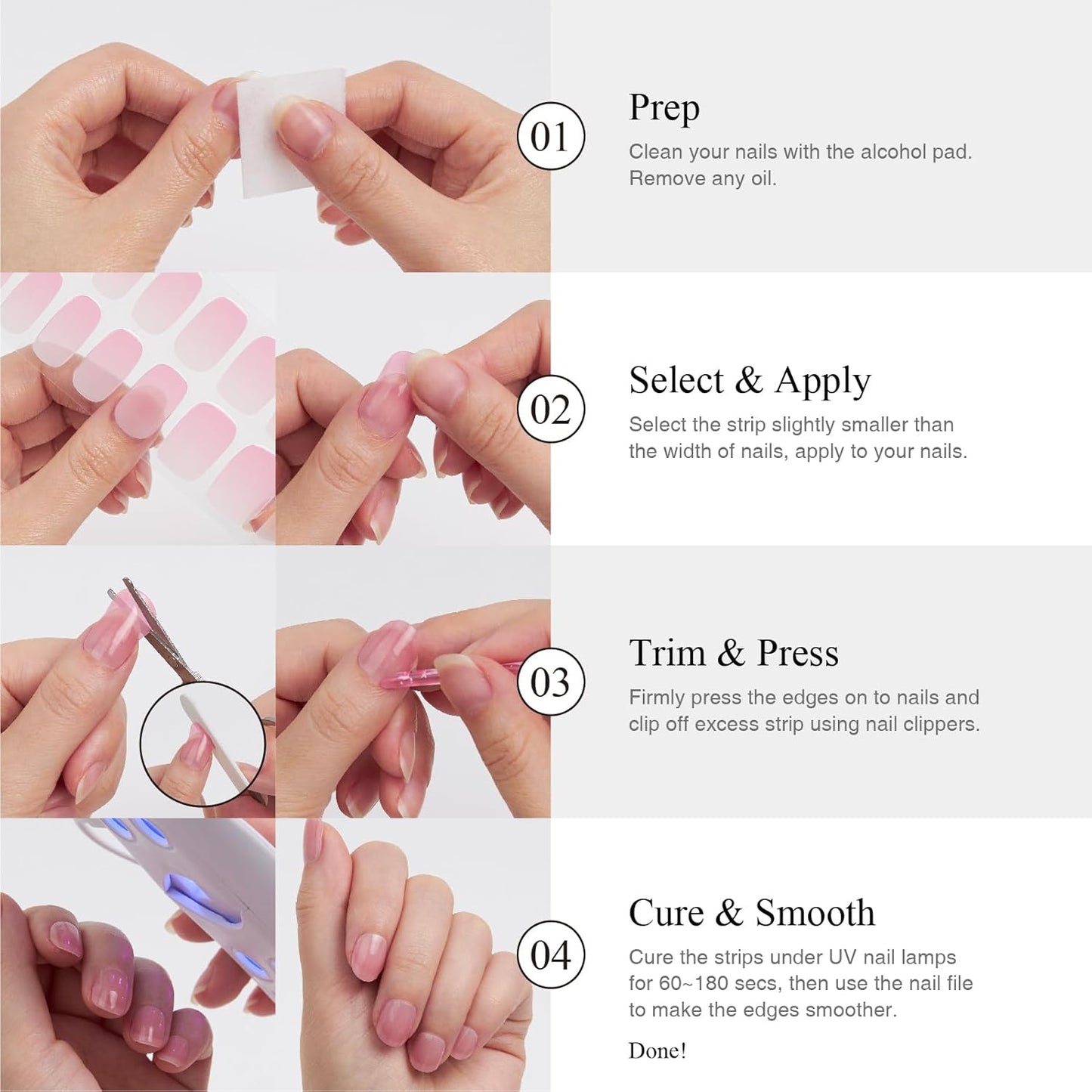 Semi Cured Gel Strips, 20 pcs Stikers, Wraps - Salon-Quality, 2 Weeks Long Lasting