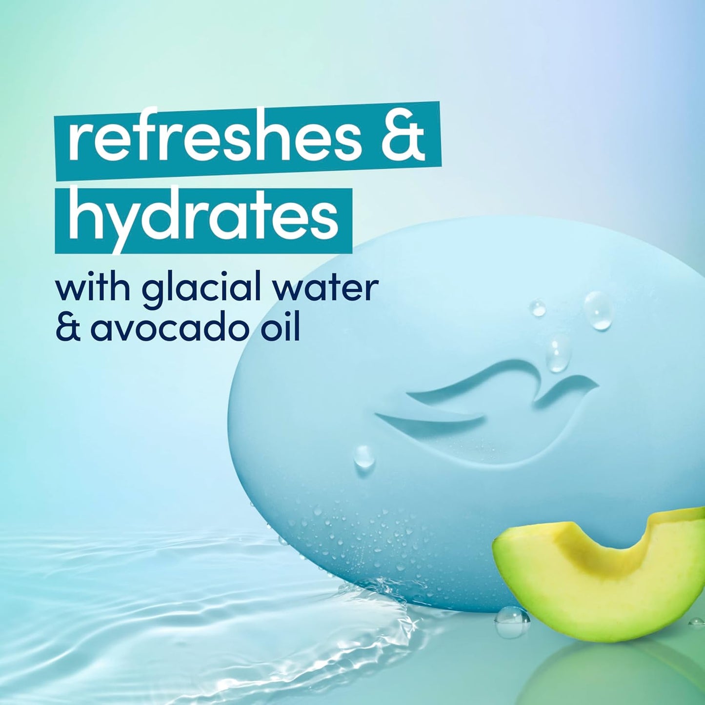 Dove Beauty Bar 6 Pack Hydrating with Glacial water & Avocado oil Cleanses & Hydrates 3.75 Oz