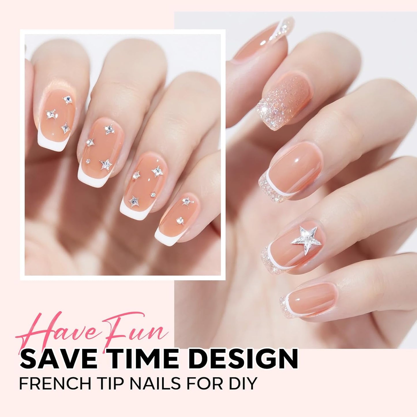modelones French Tip Press on Nails, Short Square Fake Nails with Nail Box, Deep Nude Gel Nail Tips for Women, Soft Glue-On Nails for Natural Salon Look, DIY Nail Art Kit