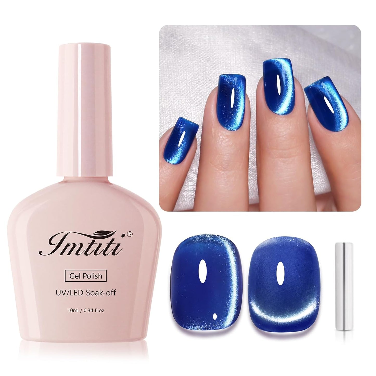 Imtiti Blue Cat Eye Gel Nail Polish, Moonlight Sea Blue Holographic Crystal Diamond Glitter Magnetic UV Soak Off Gel Nail Polish with Magnetic Stick (0.34 Fl Oz-948)