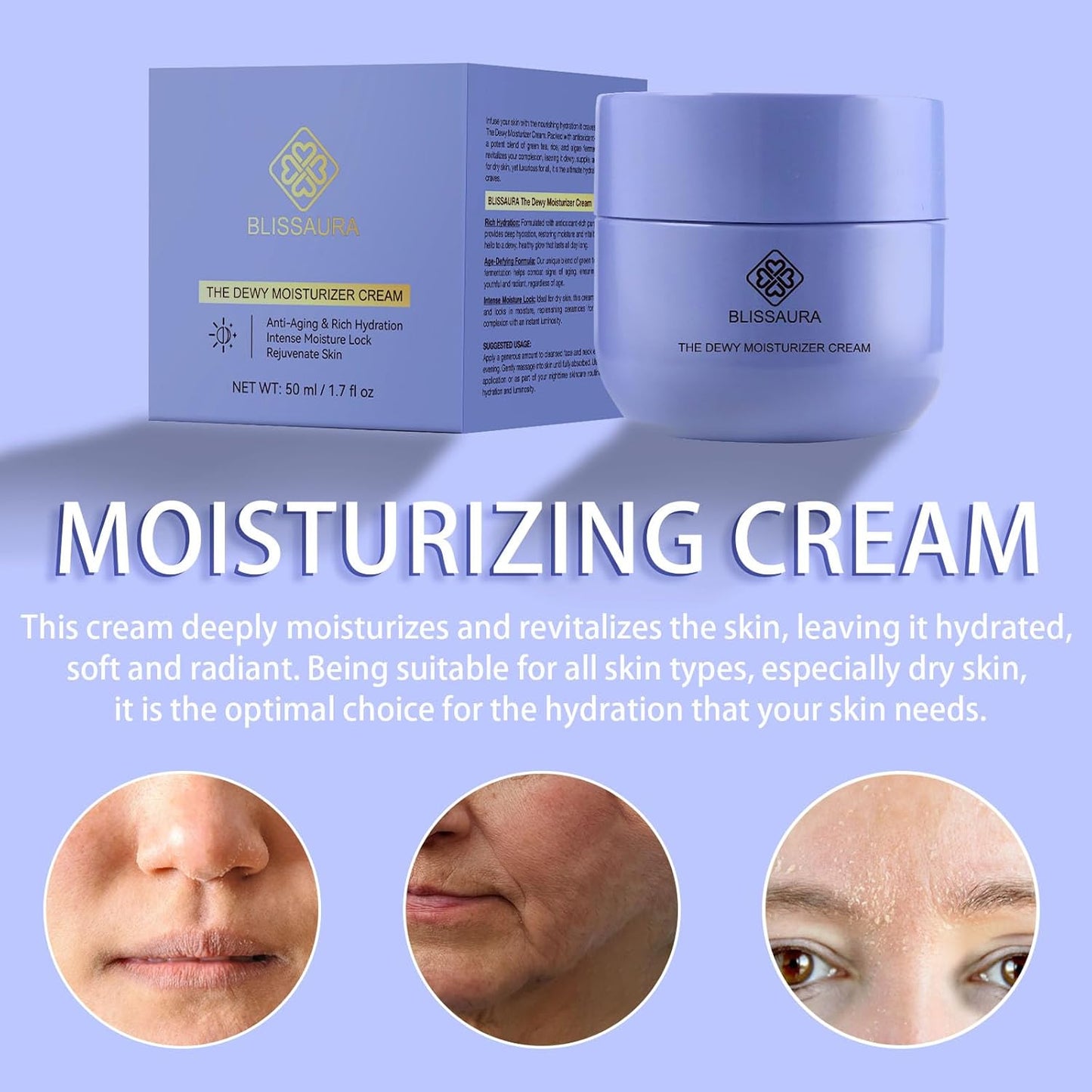 Dewy Skin Cream Moisture Surge Face Moisturizer Water Cream for Women with Purple Rice & Hyaluronic Acid - Rich Face Cream to Hydrate, Plump and Protect Dry and Combo Skin 50ml/1.7 fl oz