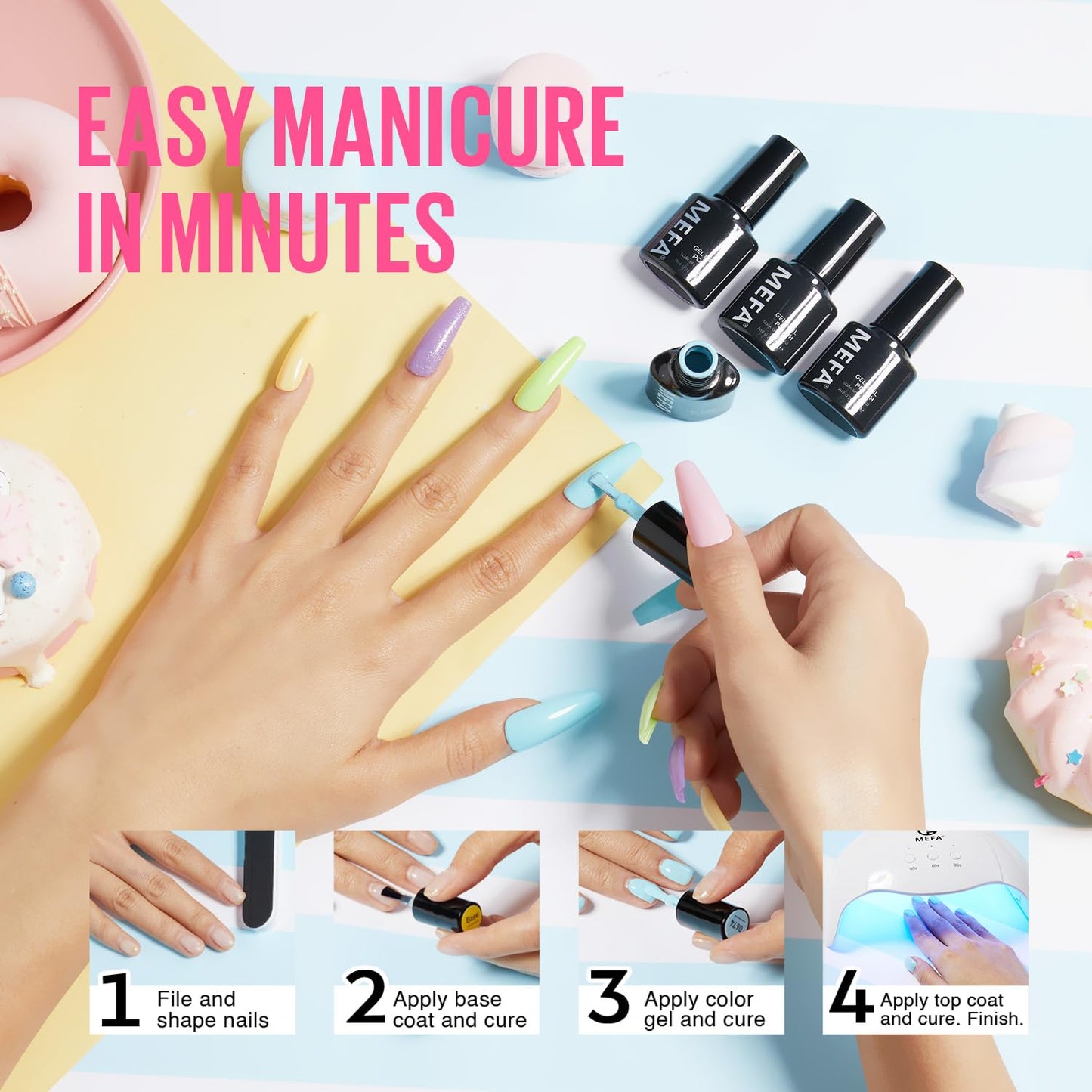 MEFA 35 Pcs Pastel Gel Nail Polish Set, 32 Colors Spring Collection Gel Nail Polish Kit Macaron Pink Green Nail Art Manicure DIY Home Decoration Beginners Gifts for Women Girls