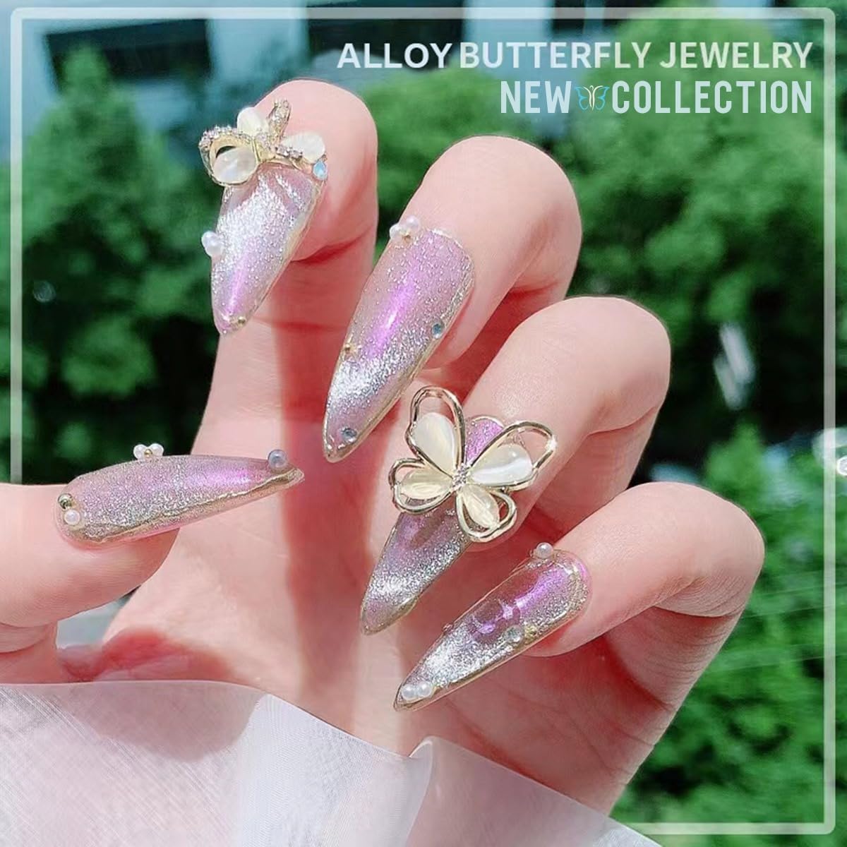 32 Pcs Butterfly Charms Gold Butterflies for Nails - Bow Crystals Diamonds Rhinestones 3D Alloy Luxury Gems - Cute Art Supplies for Acrylic Decoration Crafts DIY