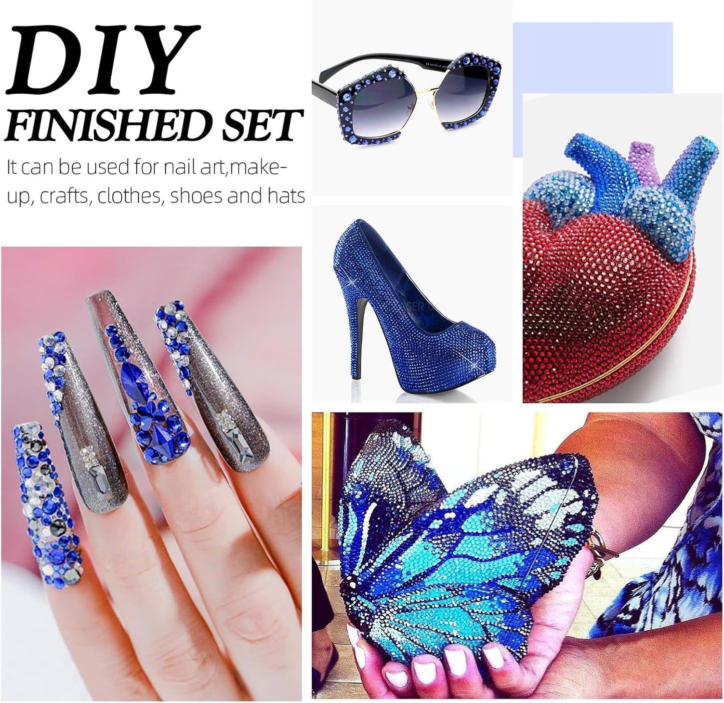 Sapphire Flatback Rhinestones, Glass Rhinestones for Nail Art and Craft, Glue Fix, Loose Crystal Gemstones(Blue, SS10, 1440pcs, 2.7-2.8mm)