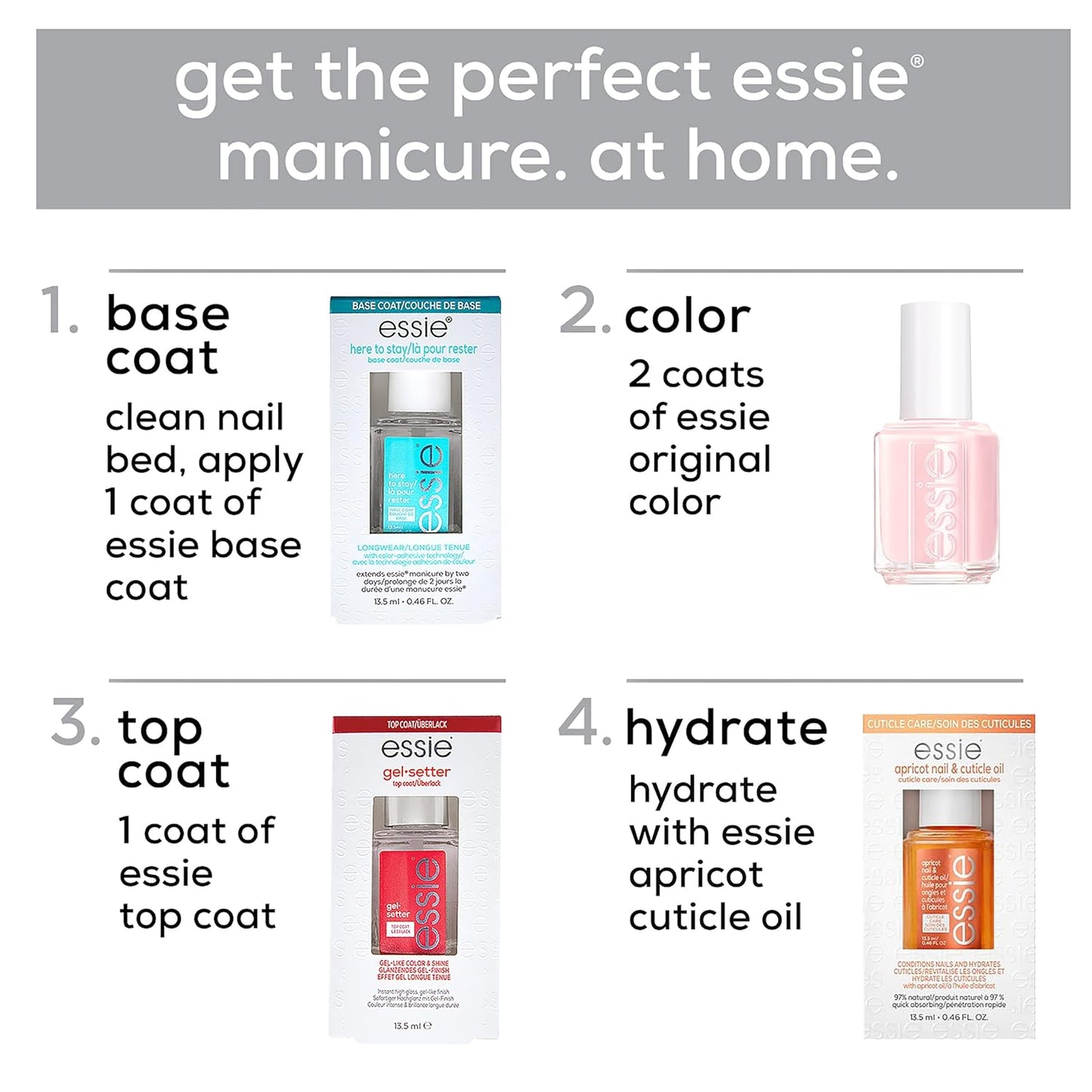 essie Nail Care, 8-Free Vegan, Good To Go Top Coat, fast dry and shine nail polish, 0.46 fl oz