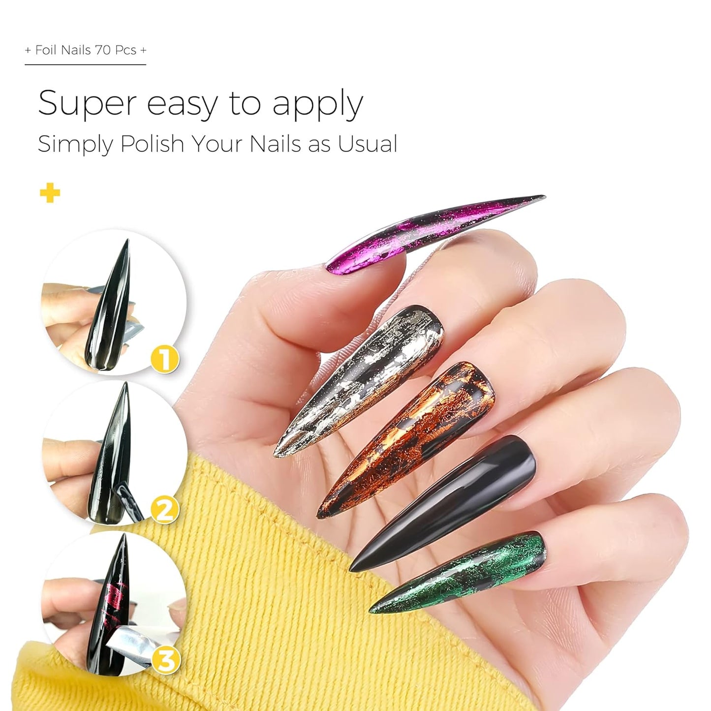 BURANO Nail Art Foil Glue Gel, 15ML 2 Bottles with 70PCS Foil Stickers Set Nail Foil Glue for Nails, Designer Nail Foils Nail Art Foil Transfer Gel