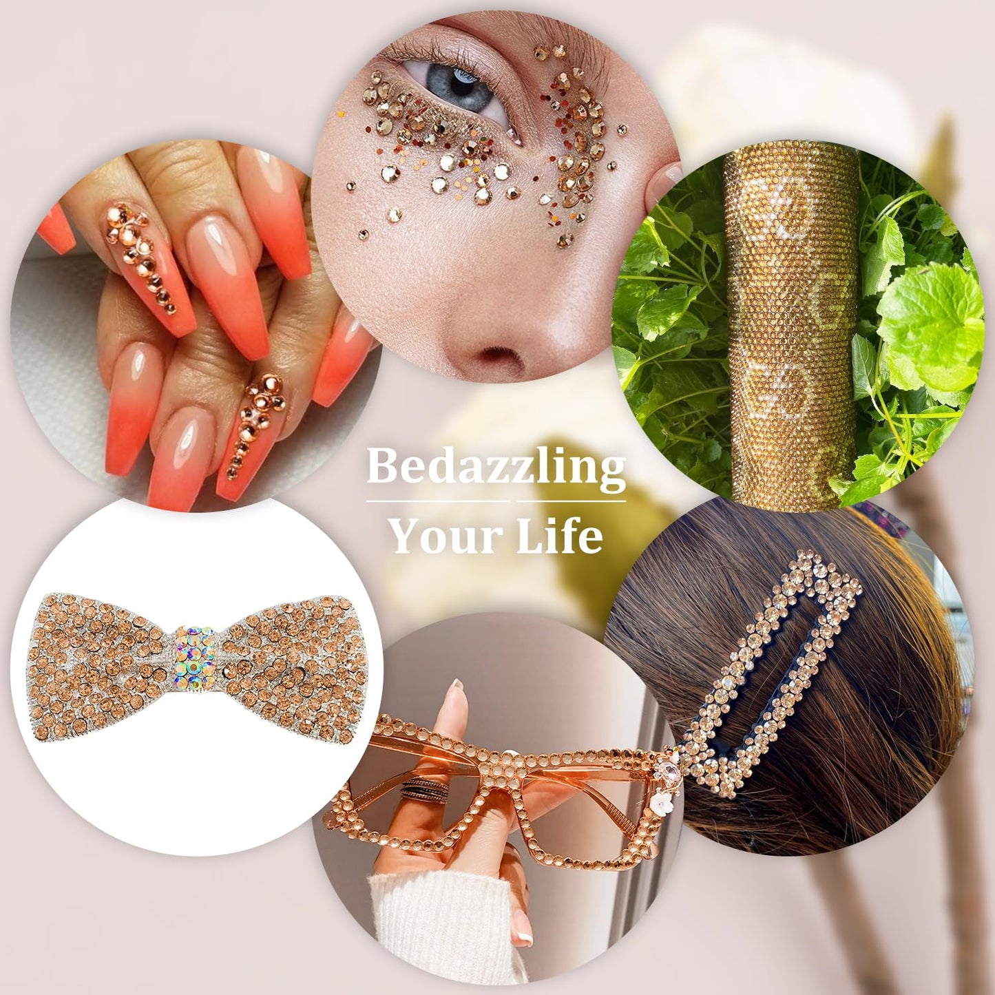 Resin Rhinestones for Crafting, 1 Box Champagne Multi Sizes Flatback Bedazzling Crystals for Crafts Nail Art Deco, Non Hotfix Gems Charms for Tumbler Shoes Clothing Fabric Face Makeup