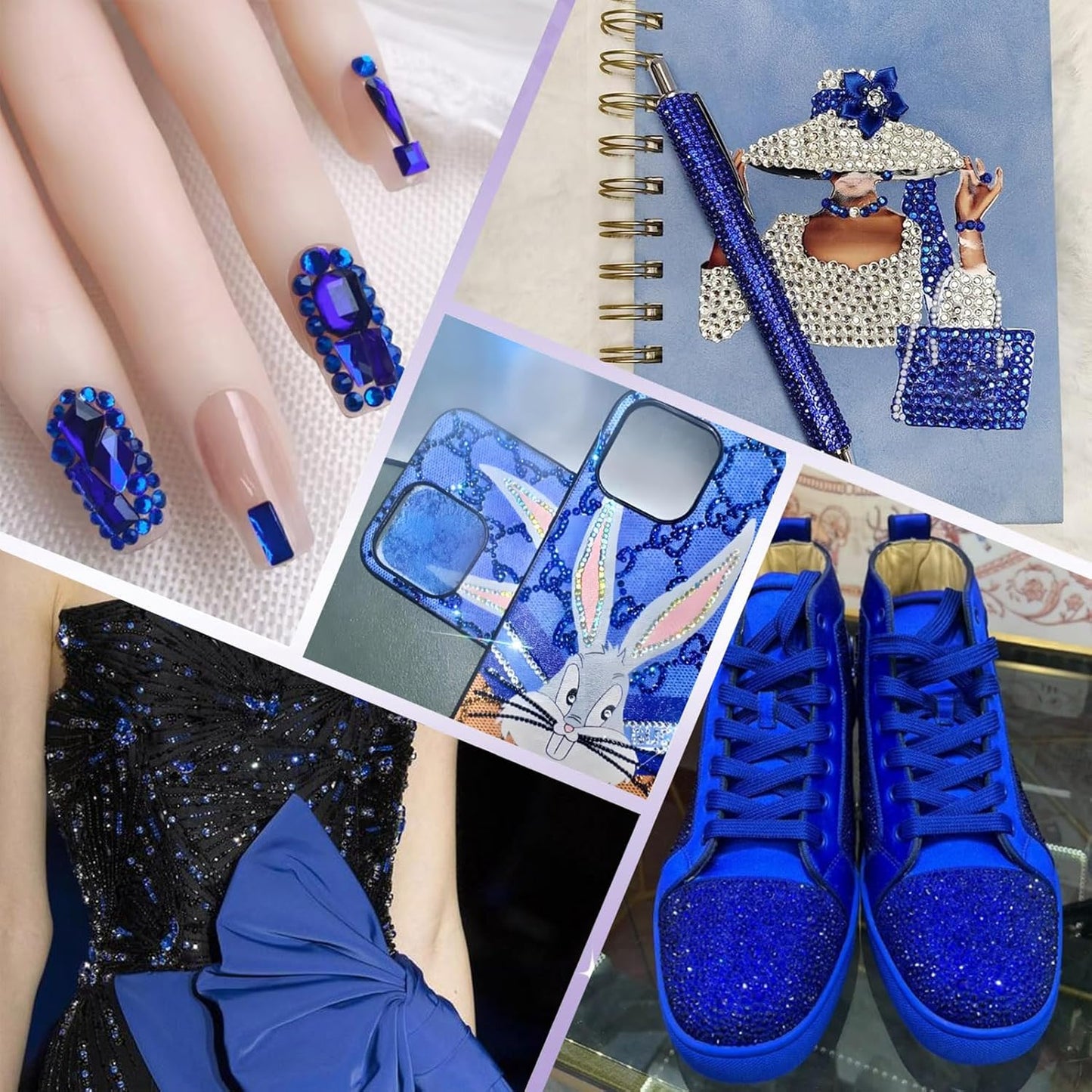 3000PCS SS8 Flatback Rhinestones | 12-Facet Diamond-Cut Glass Gems for Nail Art, Clothing, DIY Crafts |Glue-On Decoration Stones with Silver Backing(Sapphire)