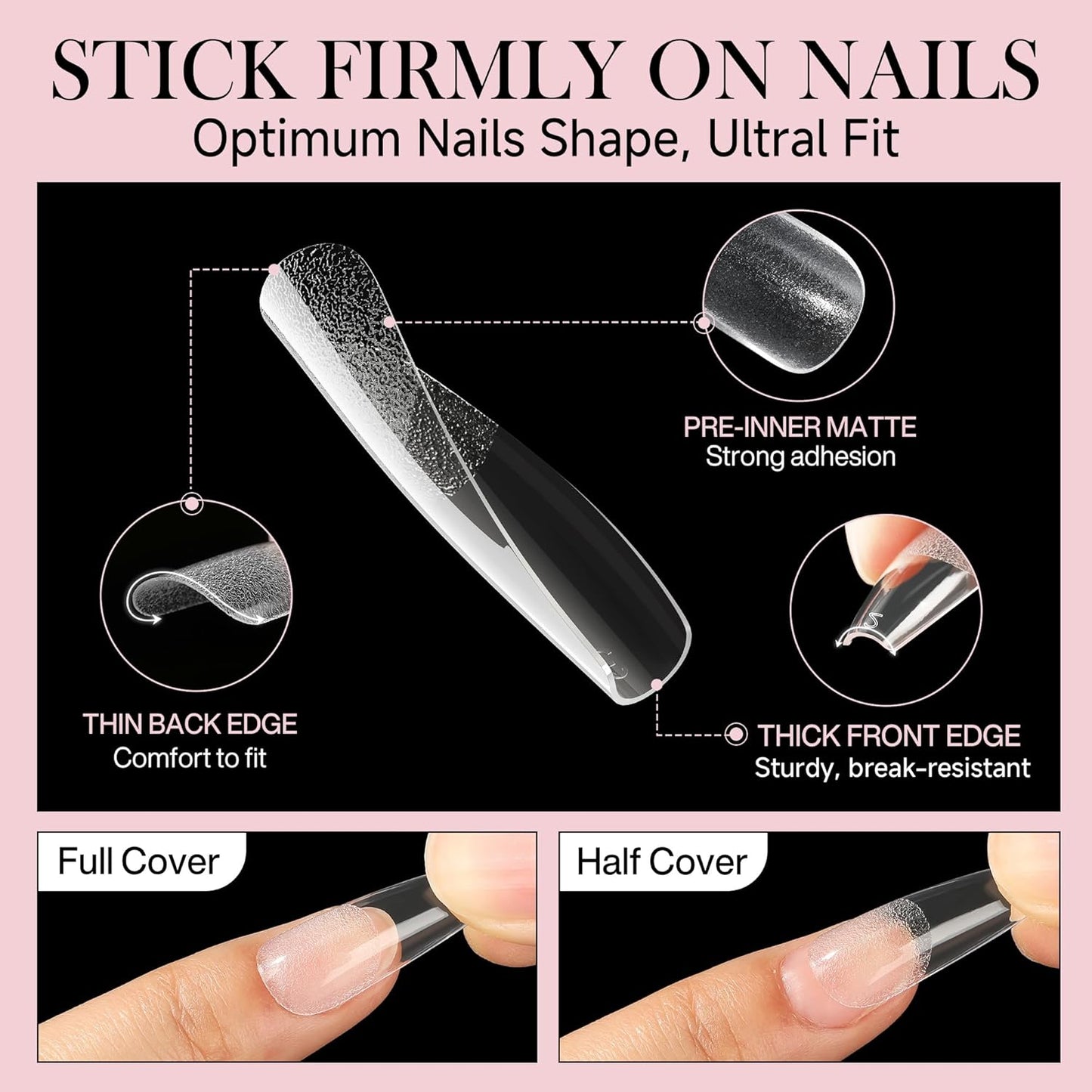 Long Coffin Nails Tips Full Cover Acrylic Nail Tips Pre-buff 240pcs Clear Coffin Fake Press On Nails No C Curve Easily DIY Art Nail Extensions Long-lasting, 12 Sizes Luckyfairy
