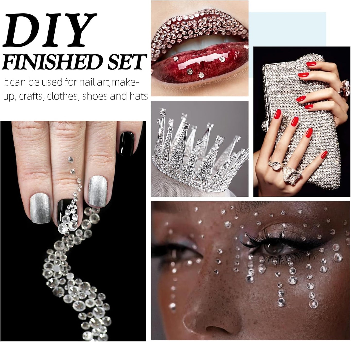 Crystal Clear Flatback Rhinestones, Glass Rhinestones for Nail Art and Craft, Glue Fix, Loose Crystal Gemstones(Crystal, SS10, 2880pcs, 2.7-2.8mm)