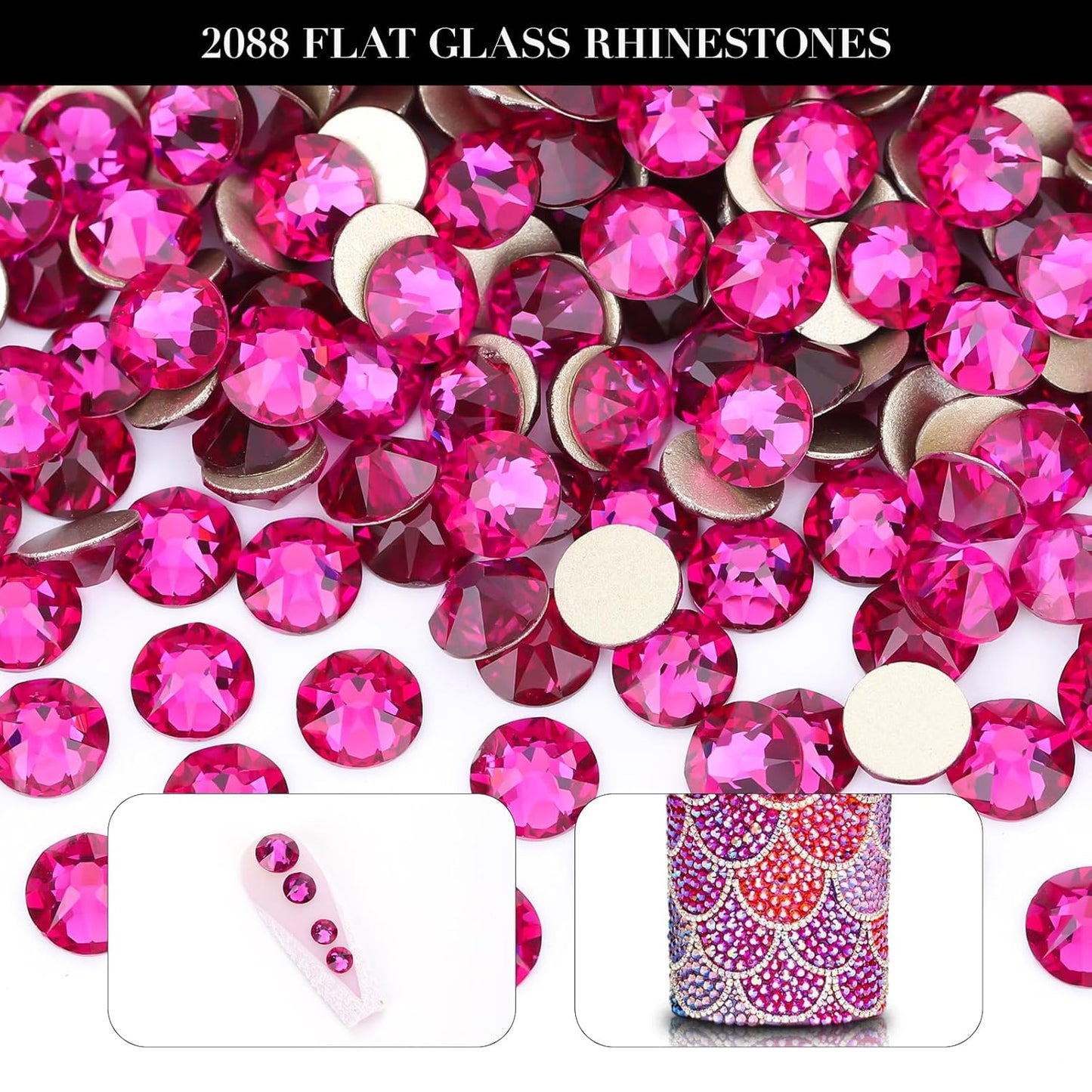 Novani Fuchsia Rhinestones 288pcs Flat Back Round Rhinestone Style 2088 Sparkly Crystal Gemstones for Nail Art and Crafting SS30,6.4-6.6mm