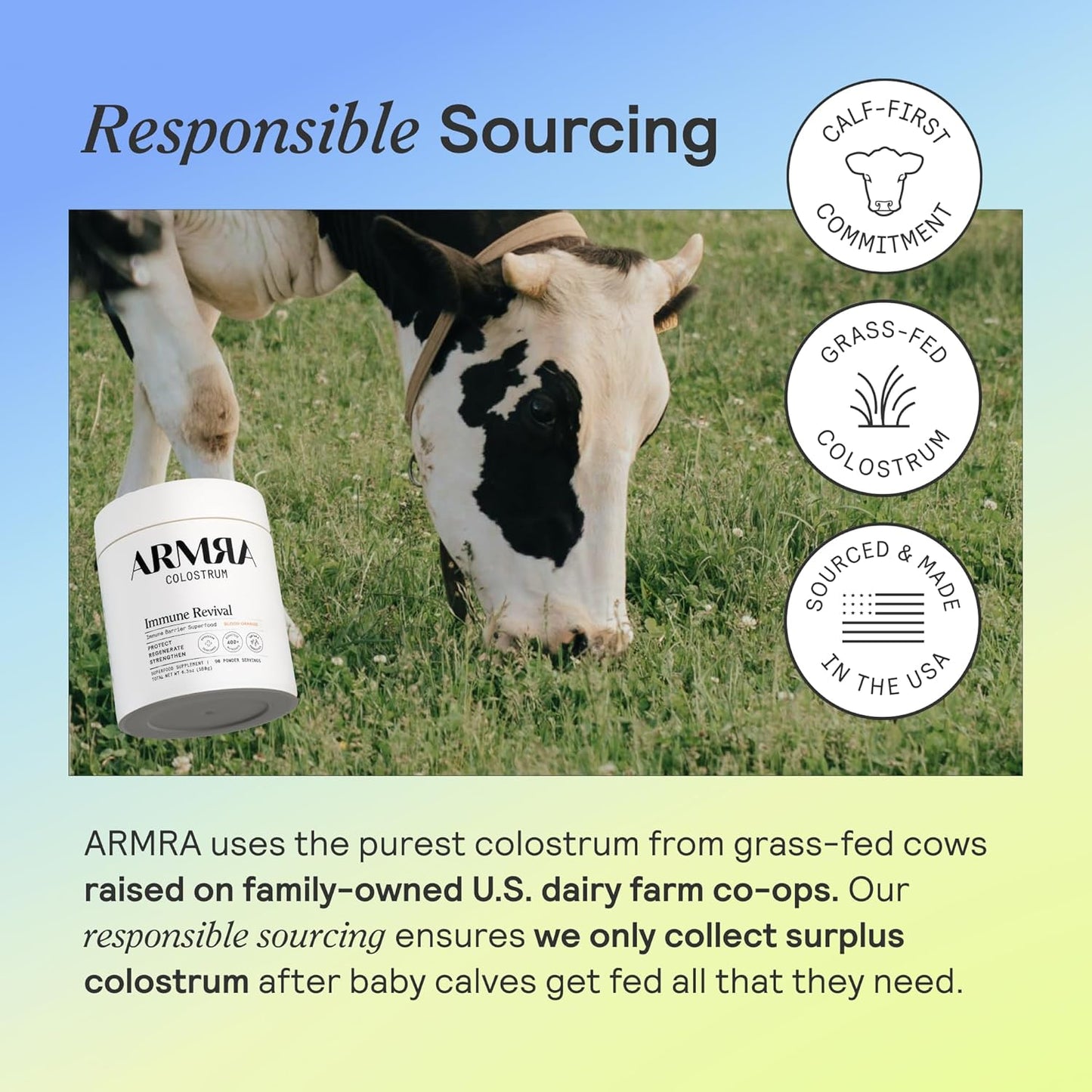 ARMRA Colostrum™ Powder | Unflavored | Gut Health & Bloating | Skin & Hair | Immunity | Keto, Gluten & Fat-Free | 120 Servings
