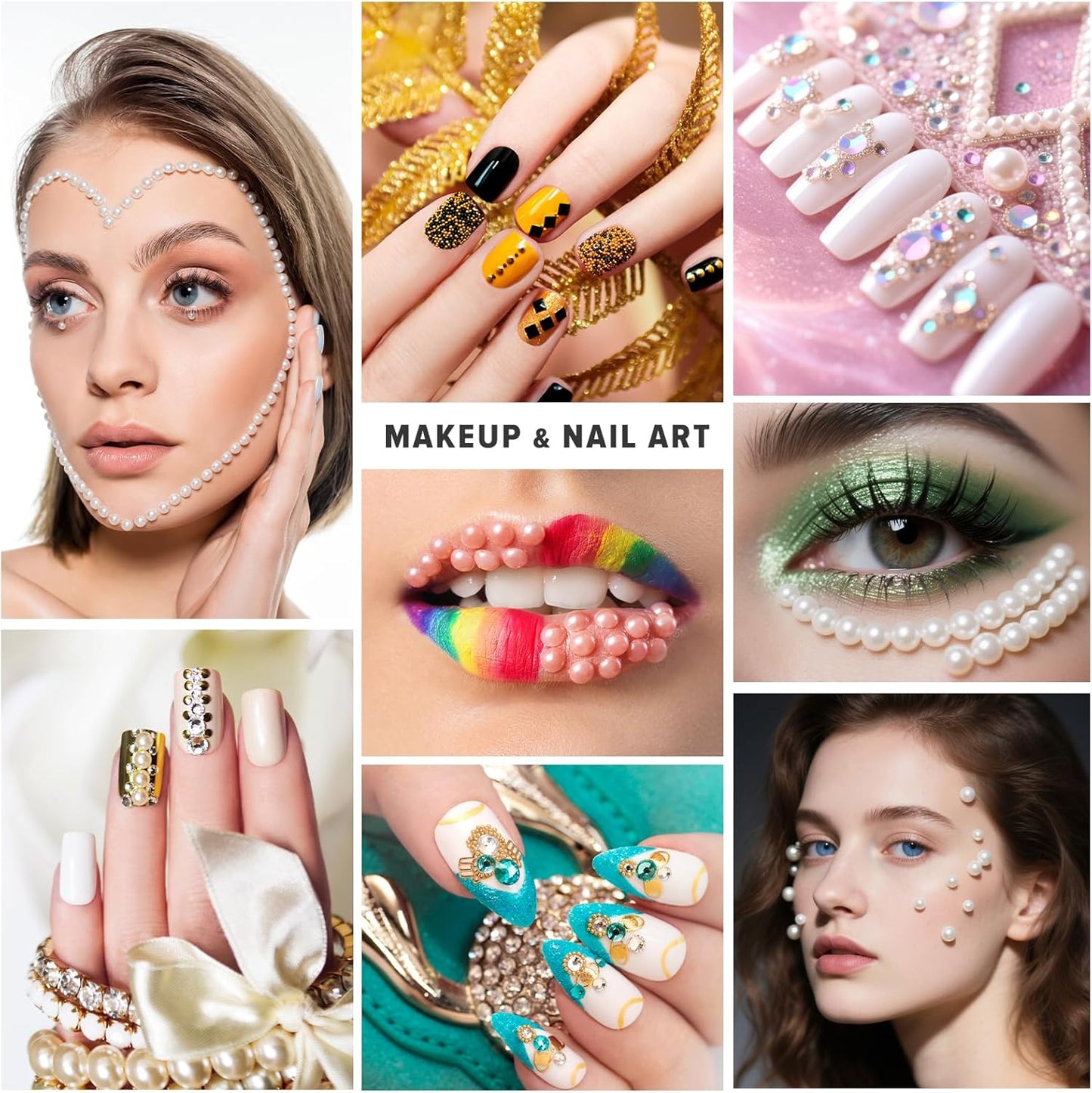 80g Mix Flatback Pearls and Rhinestones for Crafts Pink Blue White Mixed Size 2mm-10mm Half Round Pearls Rhinestones for Nail Art Tumblers Shoes DIY Bedazzling with Tweezers Wax Pen