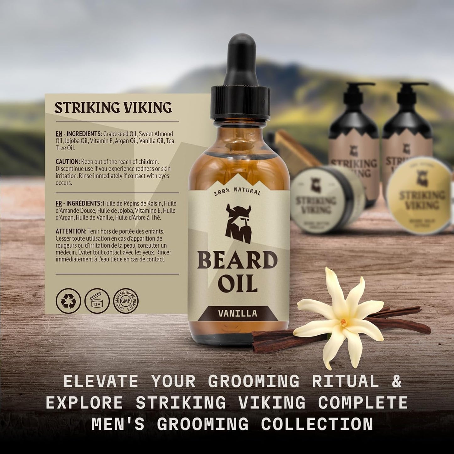 Striking Viking Vanilla Beard Oil for Men - Naturally Derived Conditioner with Argan & Jojoba Oils for Softening, Moisturizing and Growth (2 Oz)