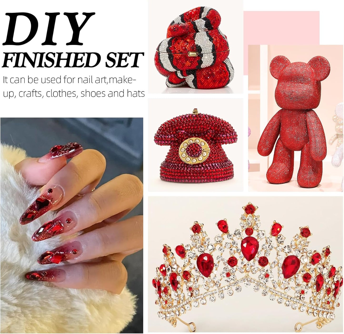 Red Flatback Rhinestones, Glass Rhinestones for Nail Art and Craft, Glue Fix, Loose Crystal Gemstones(Red, SS8, 2880pcs, 2.3-2.5mm)