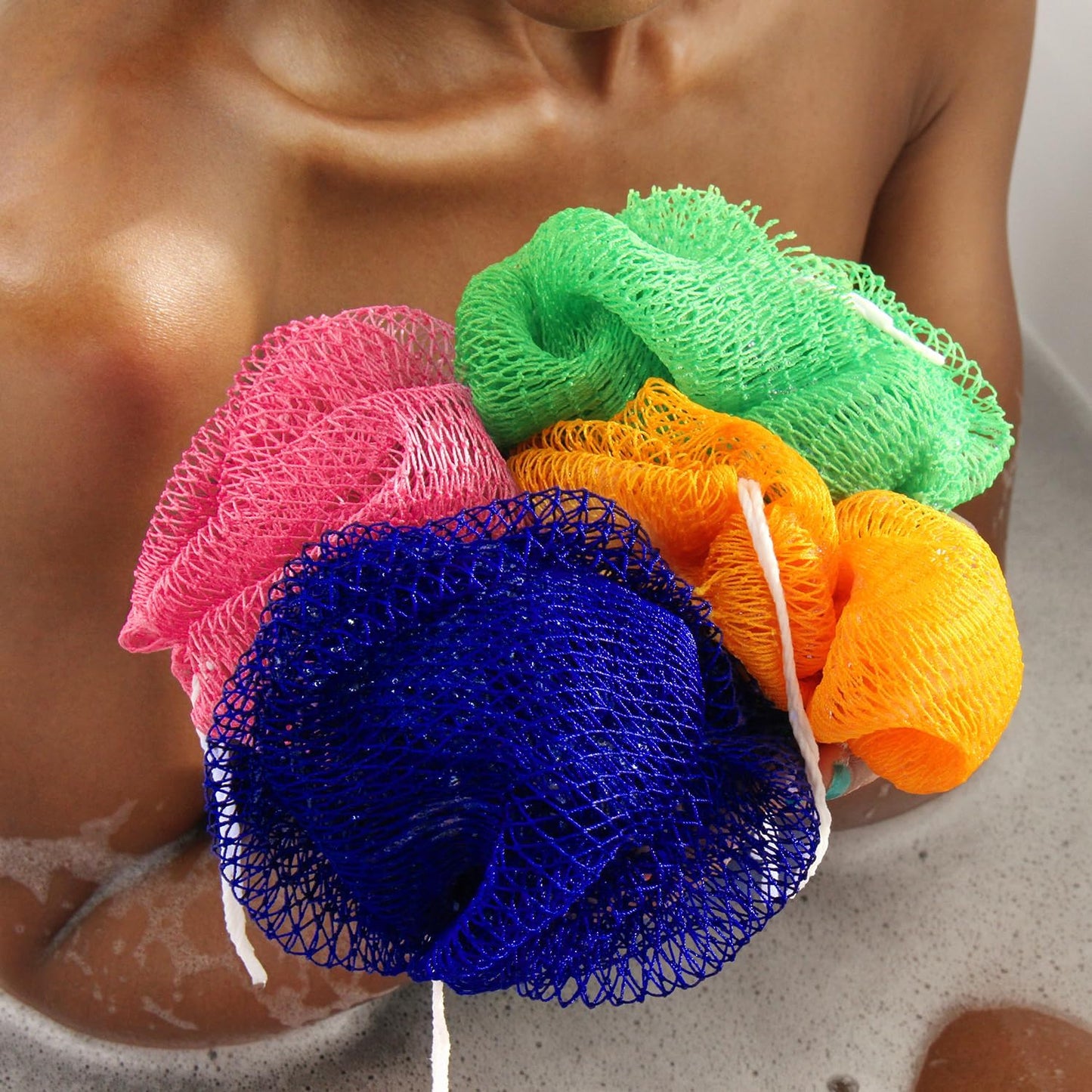 African Net Sponge Authentic - 2 Pieces African Exfoliating Net Bath Sponges for Shower Navy&Yellow - Body Scrubber Exfoliator Loofah Wash Cloth - Afro Back Scrub for Women Bathing Accessories
