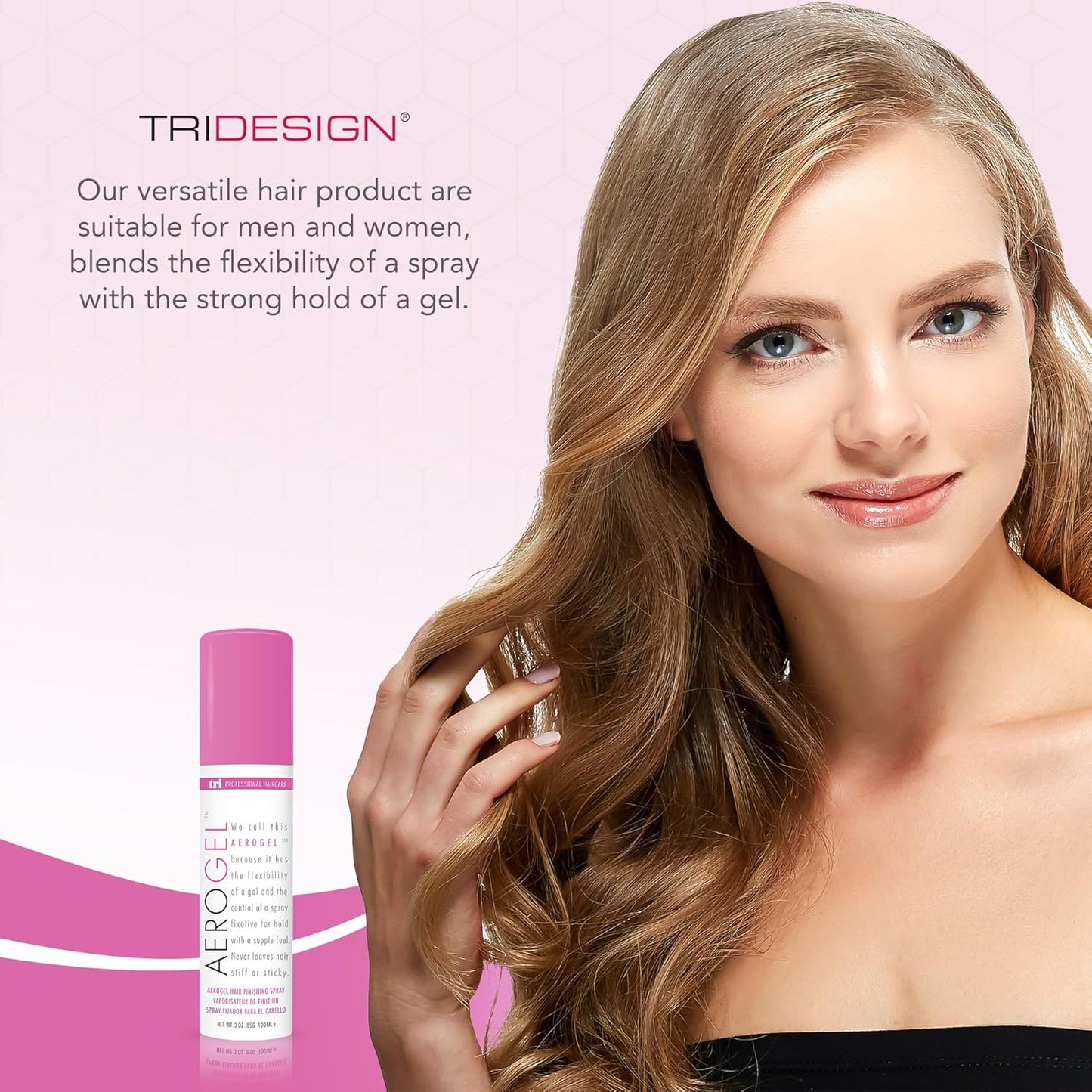 TRIDESIGN Aerogel Hairspray - Strong Hold Hair Finishing Spray for Volumizing & Control, Flexible Styling for All Hair Types, Non-Sticky and Scented - For Women and Men - Travel Size Pack of 1 (3 Oz)