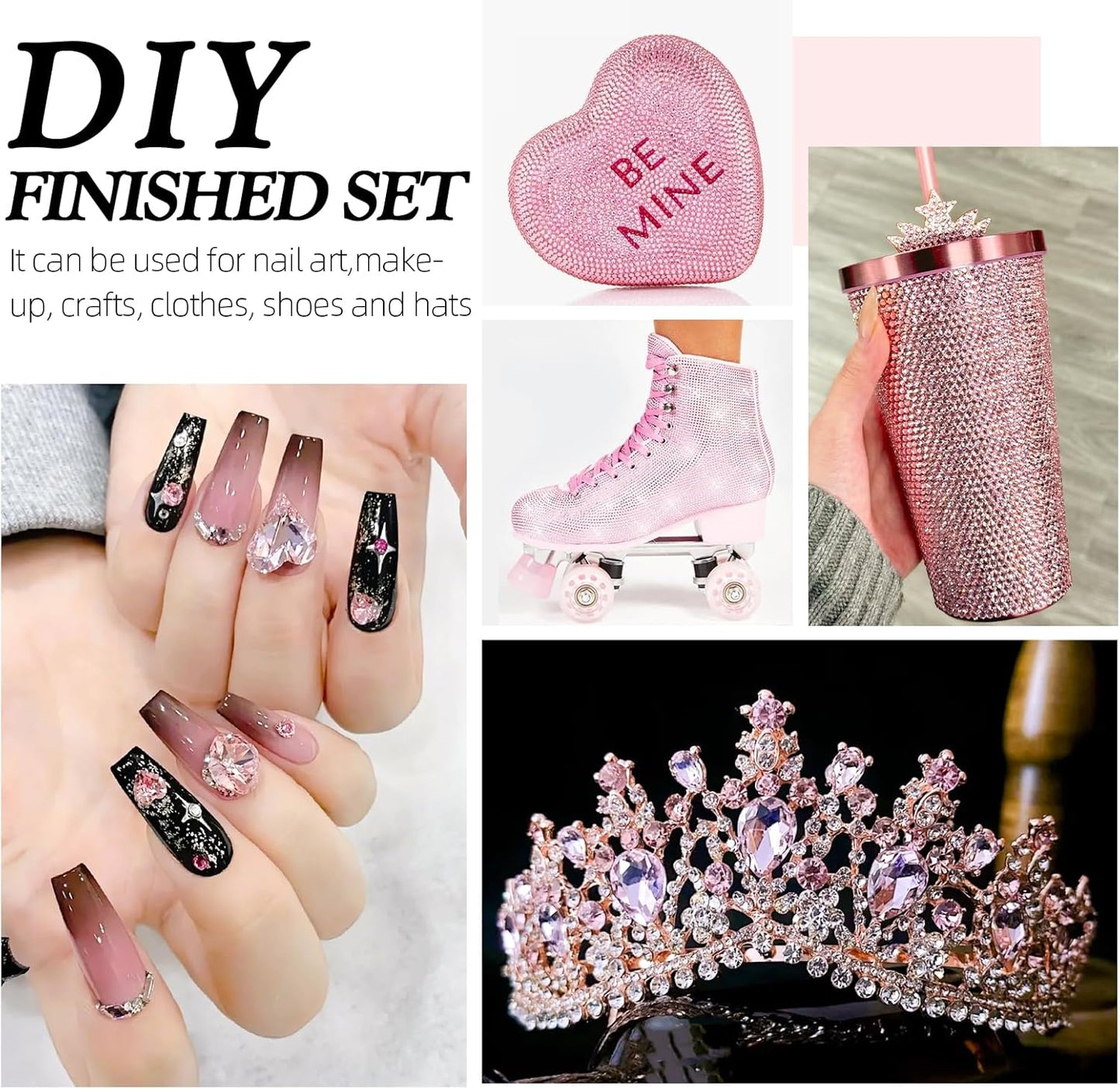 Pink Flatback Rhinestones, Glass Rhinestones for Nail Art and Craft, Glue Fix, Loose Crystal Gemstones(Pink, SS30, 576pcs, 6.4-6.6mm)