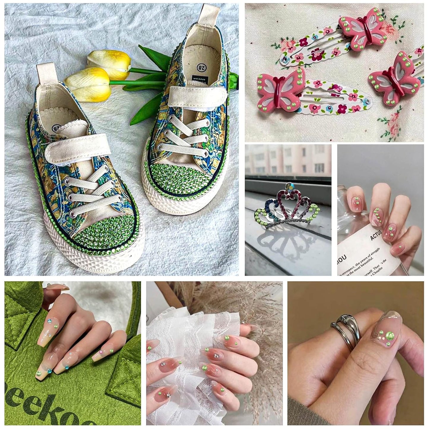 Beadsland 1440pcs Flat Back Crystal Rhinestones Round Gems for Nail Art and Craft Glue Fix,Light Green,SS20,4.6-4.8mm