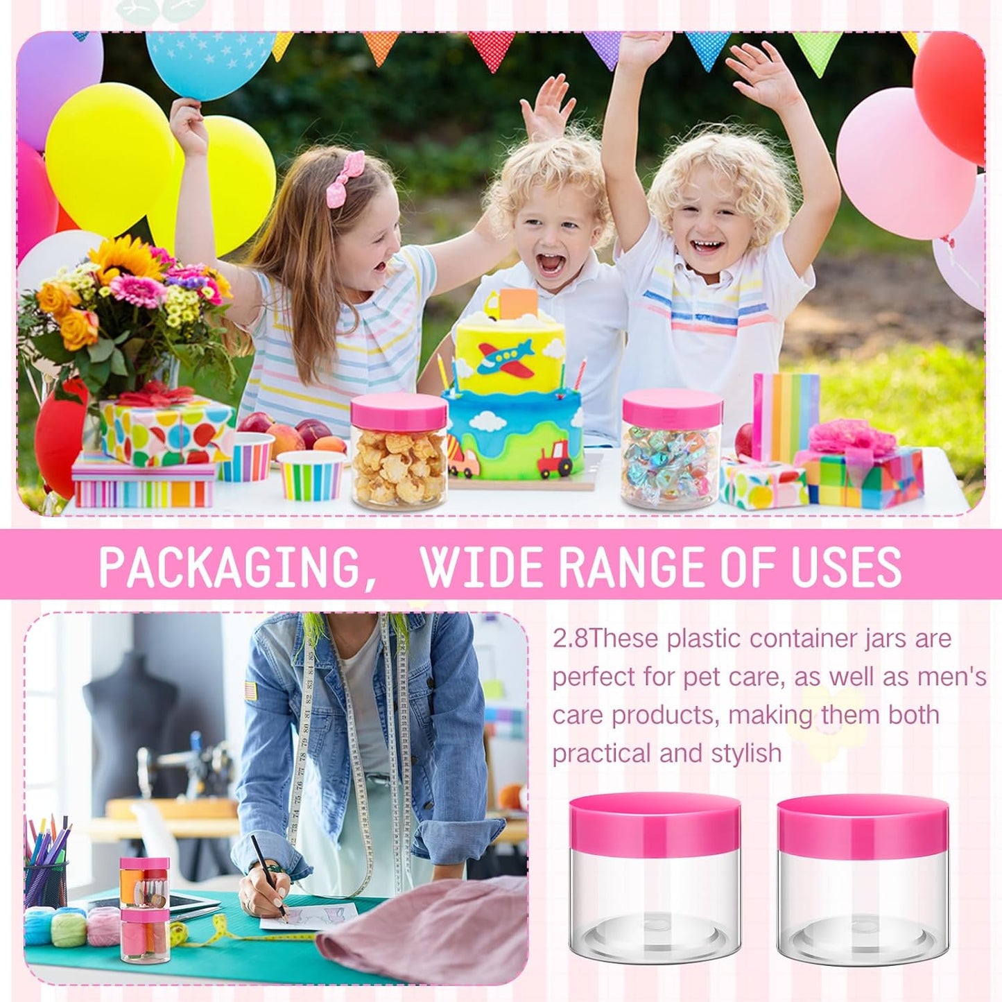 Patelai 4 Pieces Round Wide-mouth Leak Proof Plastic Container Jars with Lids for Travel Storage Makeup Beauty Products Face Creams Oils Salves Ointments DIY Making(6 Ounce,Pink)