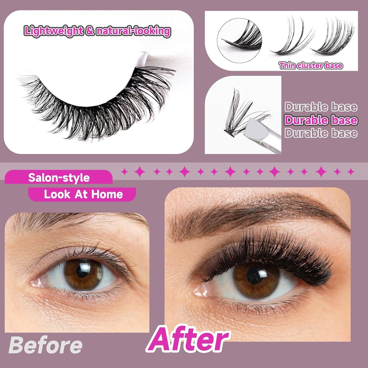 Individual Lashes with bond and seal Lash Remover DIY Lash Extension Kit 320 Pcs Cluster Lashes 10-16mm Natural Light C/D Curl False Eyelashes for Beginner Makeup at Home (20D+50D)