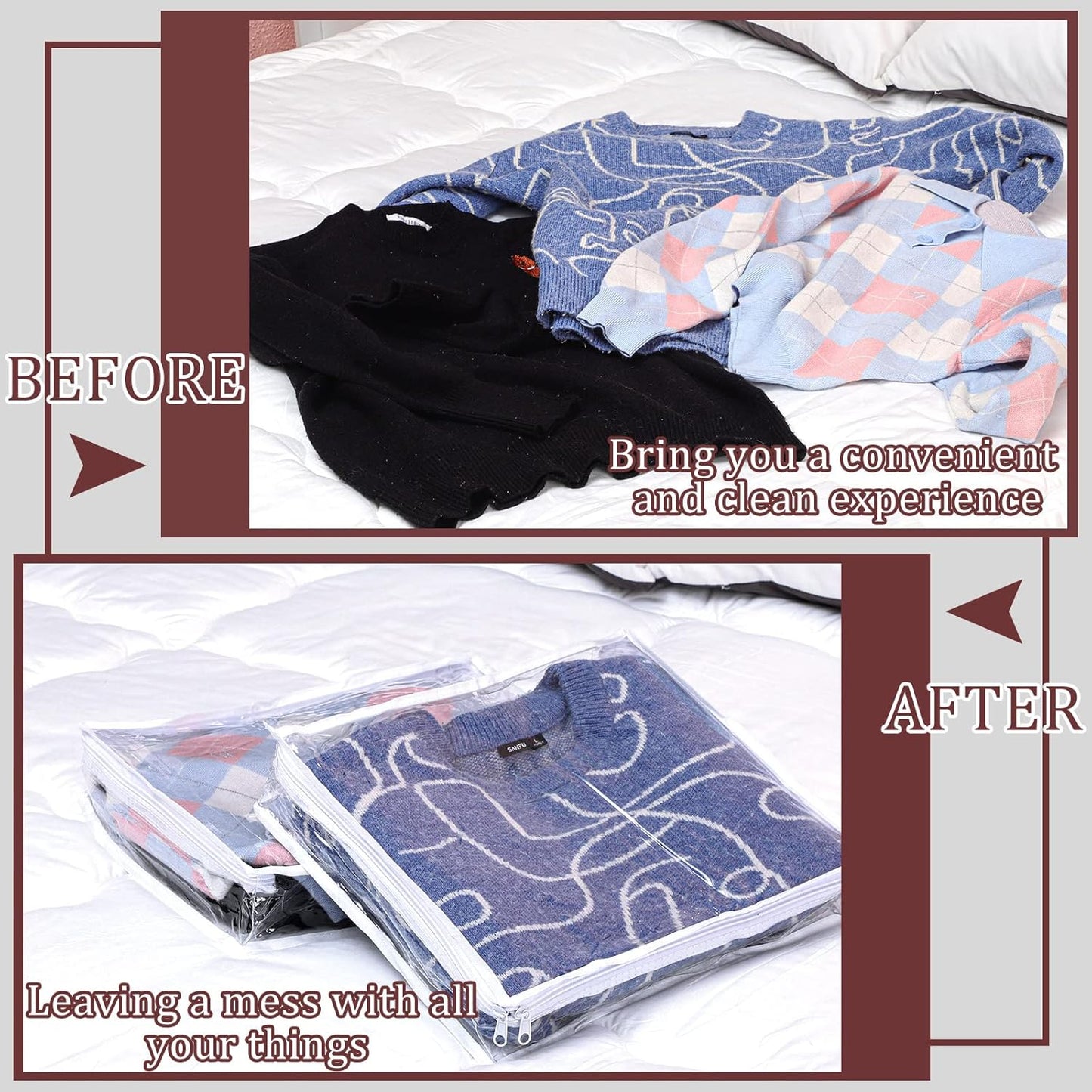 Hoolerry 6 Pieces Sweater Storage Bags Plastic Clear PVC Clothes Storage Bags with Zipper and Label for Blankets Clothes Closet Quilt Pillow Bed Sheet Organizer(14.2 x 12 x 3.2 Inch)