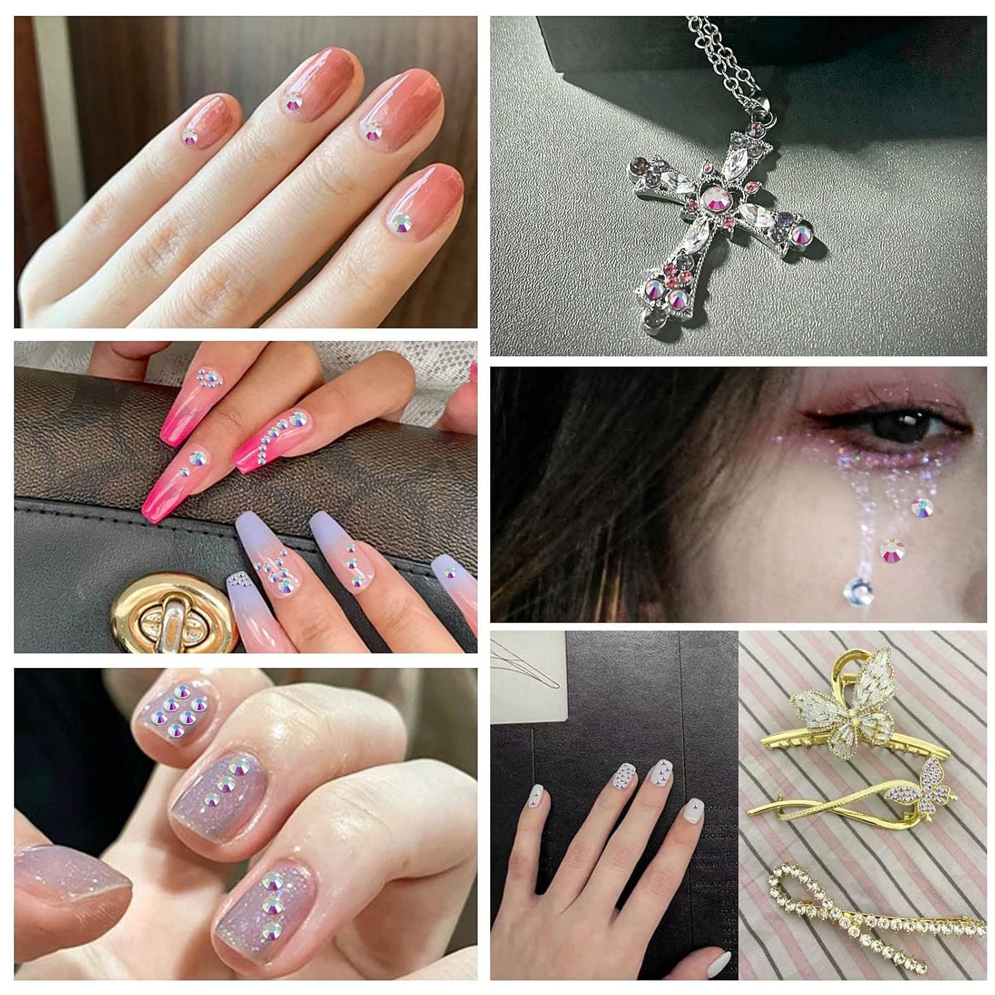 beadsland 144pcs Flat Back Crystal Rhinestones Round Gems for Nail Art and Craft Glue Fix, Transparent AB, 10mm, SS50/144pcs