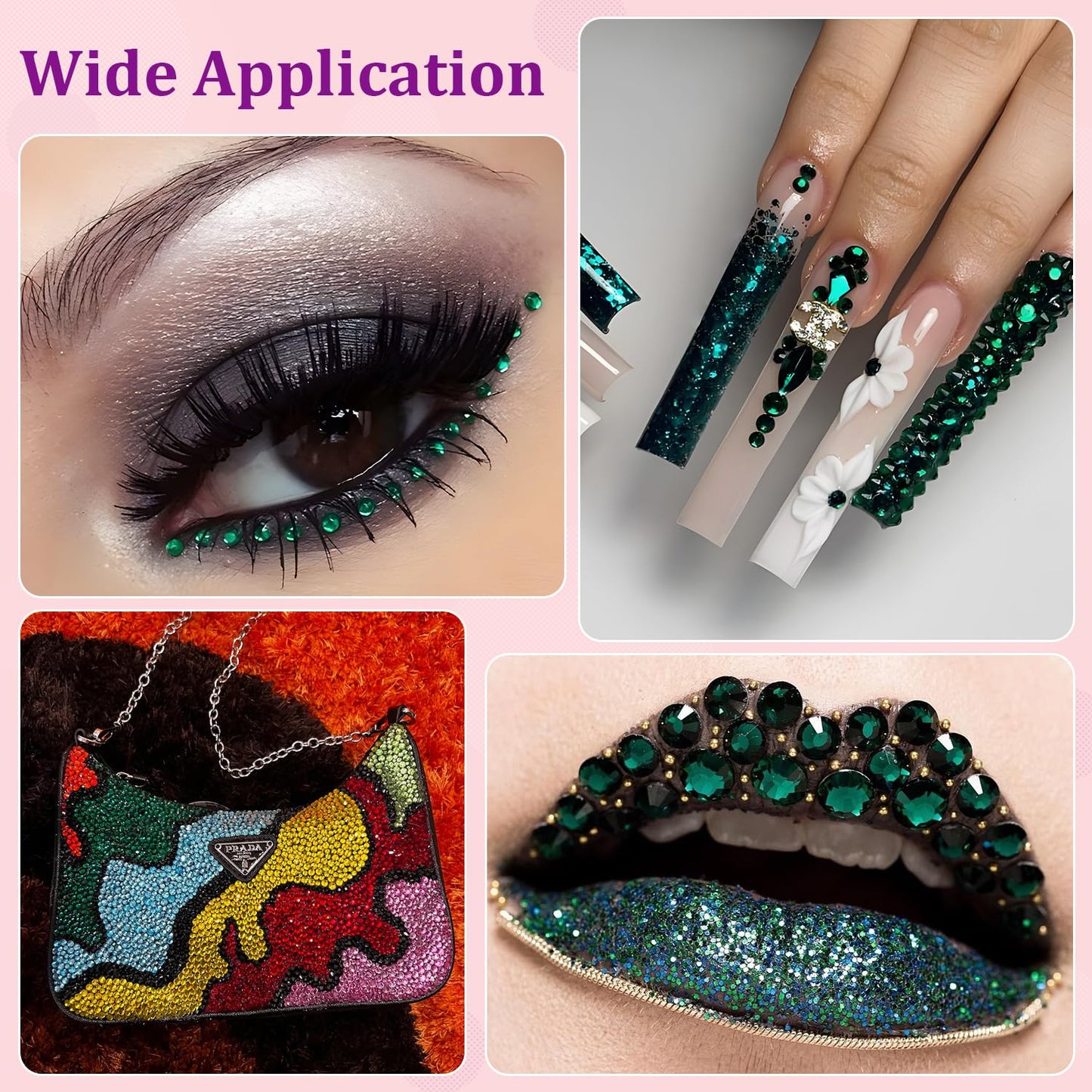 30000Pcs Emerald Green Rhinestones for Bedazzling with B7000 Jewelry Glue, Bedazzler Kit Flatback Gems, Resin Rhinestones for Crafting Crafts Clothing Shoes Fabric Nail Art Assorted Size 2/3/4/5/6mm