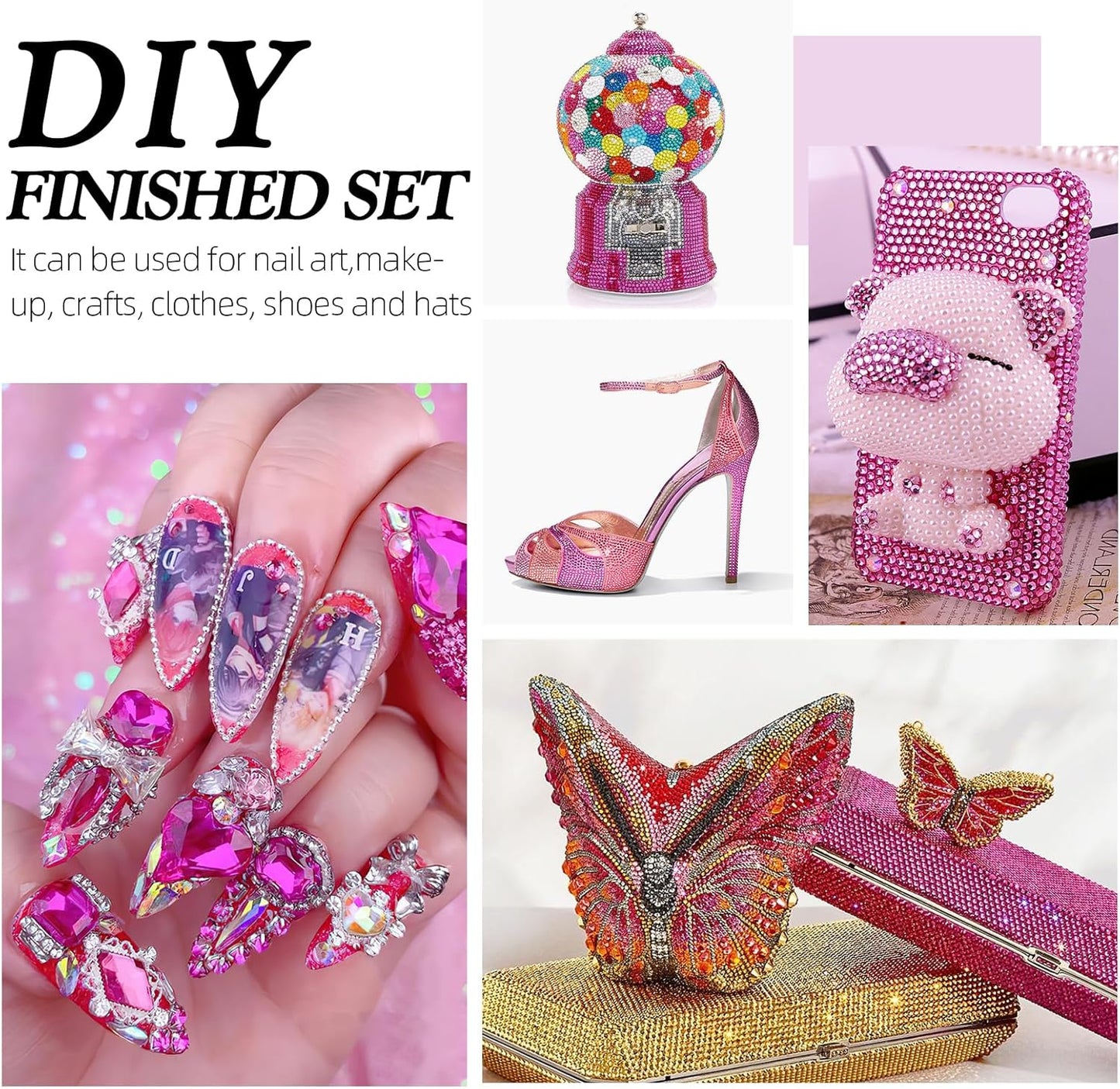 Fuchsia Flatback Rhinestones, Glass Rhinestones for Nail Art and Craft, Glue Fix, Loose Crystal Gemstones(Fuchsia, SS16, 2880pcs, 3.8-4.0mm)