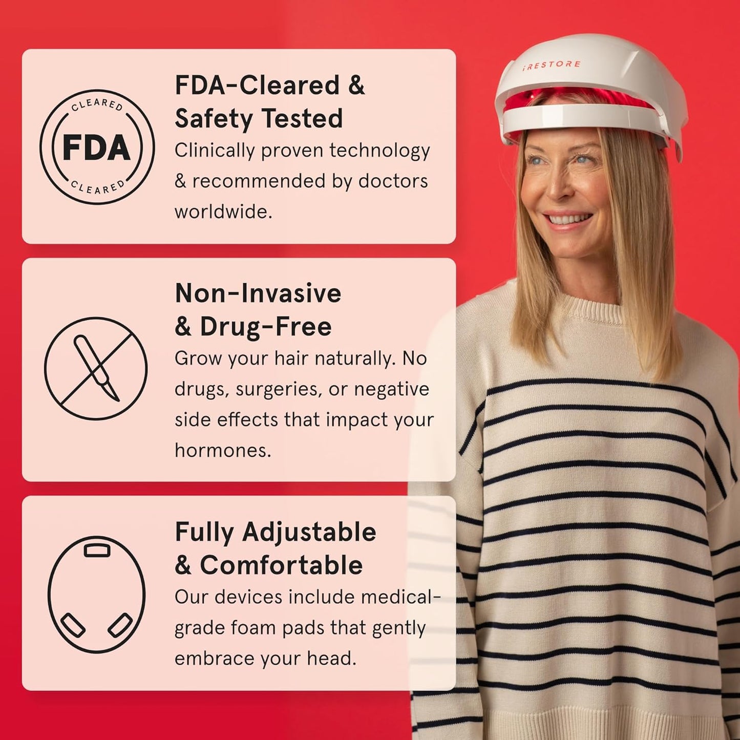 iRestore Essential Laser Hair Growth System + Rechargeable Battery Pack - FDA Cleared Hair Regrowth for Men & Women with Thinning Hair