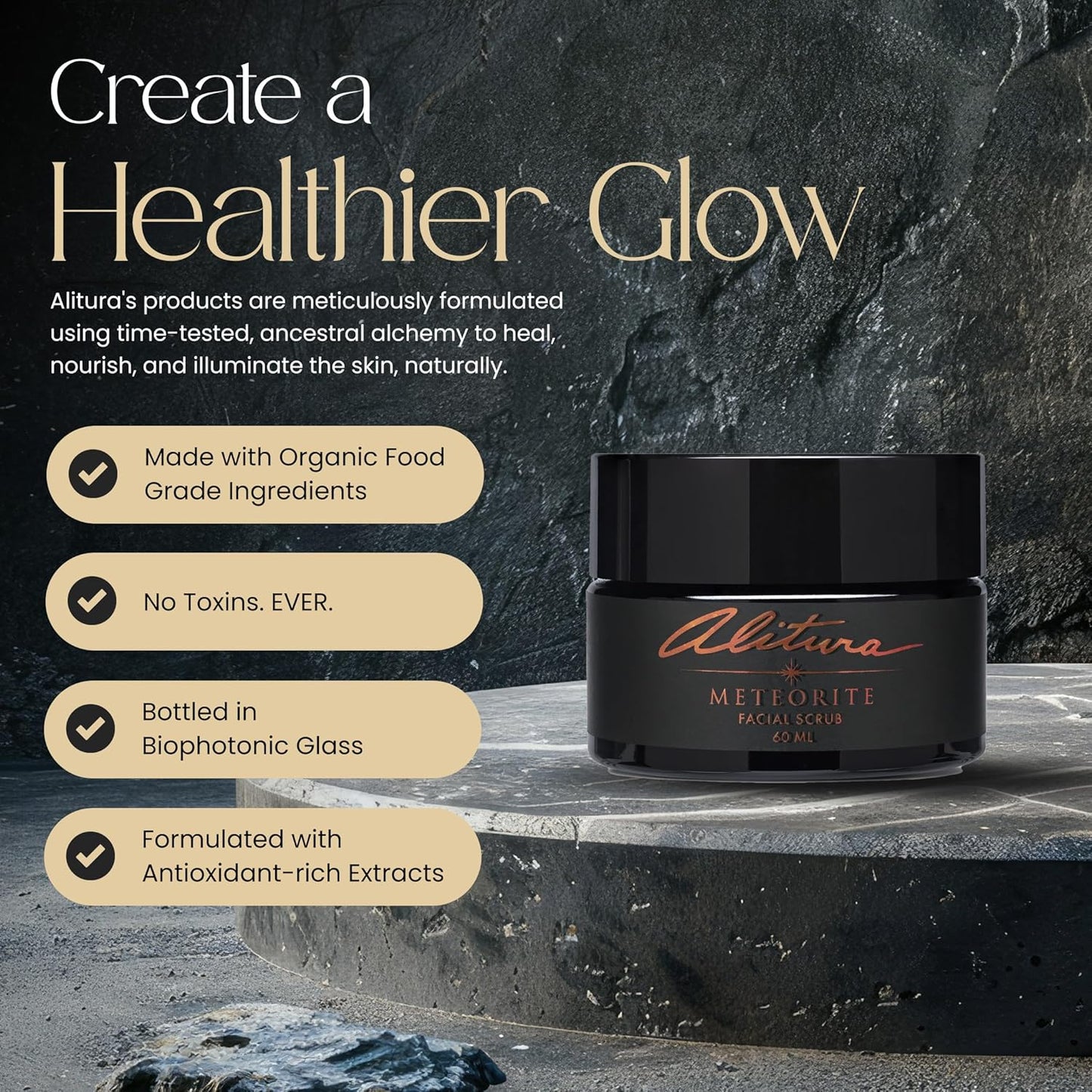 Alitura Meteorite Scrub – Exfoliating Face & Body Scrub with Pearl Powder & Bamboo Stem Cells – Brightening & Anti-Aging Exfoliant for Dead Skin, Dark Spots, and Fine Lines – For Men & Women, 60ml