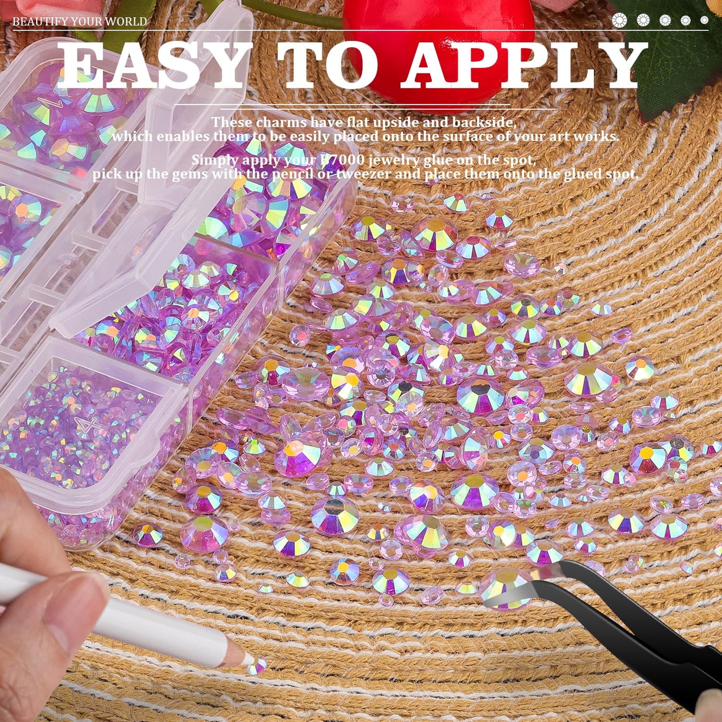 Resin Rhinestones Crafting, 2/3/4/5/6mm Flatback Jelly Rhinestones, 2 Boxes Transparent Lavender Purple AB Non Hotfix Gems for Bedazzling Crafts Mugs Tumblers Clothes Makeup Nail