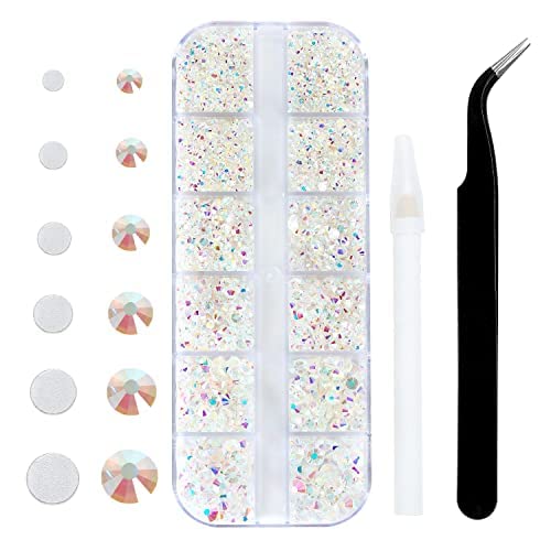 4240Pcs Transparent Ab Flatback Rhinestones 6 Sizes Crystal Diamonds for Nail Art Crafts Clothes Shoes with Tweezers and Picking Pen