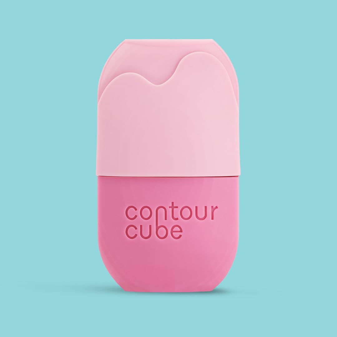 Contour Gua Cube - Gua Sha Face Massage Tool - Ice Roller for Sculpting, De-Puffing & Lymphatic Drainage - Face Ice Roller & Massager - Compact Skin Care Tools for Daily Skincare & Travel - Pink