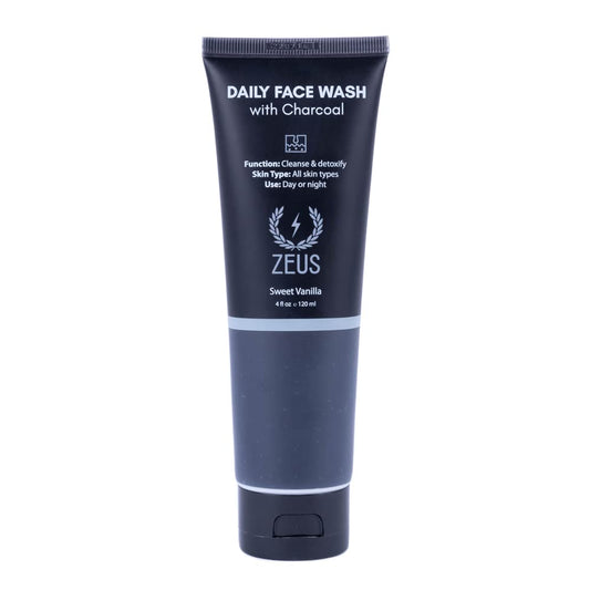 ZEUS Charcoal Face Wash for Men | Daily Facial Cleanser for Oily Skin, Blackhead Removal, & Deep Pore Cleansing | Detoxifying & Exfoliating | Made in USA