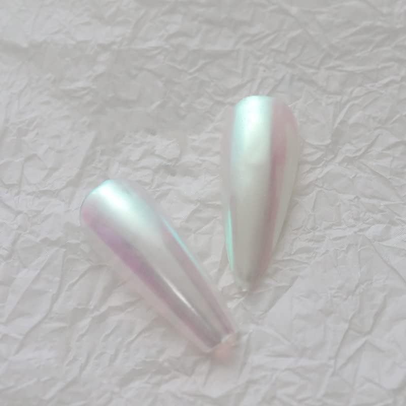 2 Pcs White Iridescent Nails Powder Aurora Chrome Powder for Nails,Mermaid Chrome Nail Pearl Powder Chameleon Chrome Nail Powder Manicure Pigment(2 Pcs Moonlight)