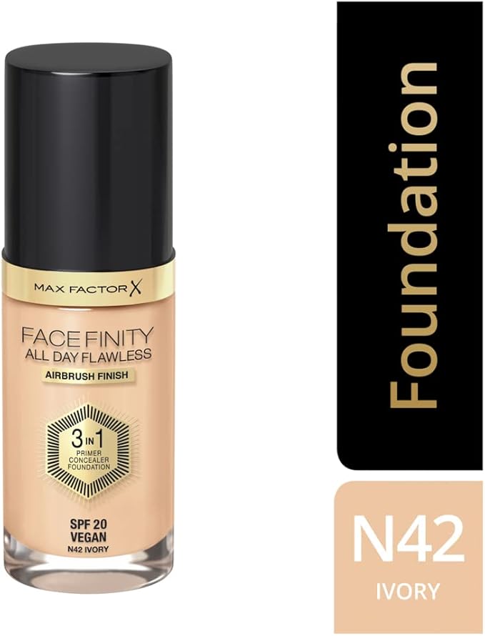 Max Factor Facefinity 3-in-1 All Day Flawless Liquid Foundation, SPF 20-42 Ivory, 30 ml