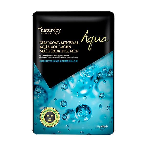Charcoal Mineral Mask Pack for Men, Korean Skincare Face Wrinkle Treatmen Mask Sheets, Men's Skin Care Sets, Travel Essentials & Gift Sets for Men (Aqua Collagen, Pack of 10pcs)