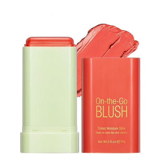 Soft Creamy Blush Stick,On-the-Go Blush,2-in-1 Cheek and Lip Tint,Waterproof Hydrating Solid Natural Moisture Smooth Blendable Matte Finish Face Blush Makeup,03 coral orange
