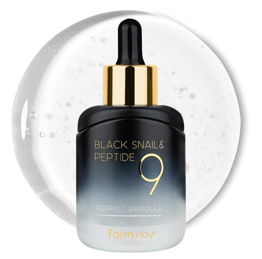 Farmstay Black Snail & Peptide9 Perfect Ampoule, Korean Snail Mucin Serum for Elastic & Glow Skin, Boosting Radiance & Repairing Skin Barrier Serum, for Women & Men, Korean Skin Care, 1.18 Fl. Oz.