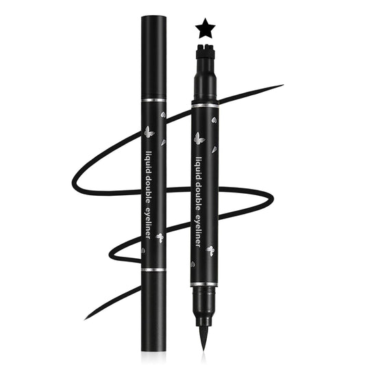 Double-headed Eyeliner Stamp Pencil Black Liquid Winged Eyeliner Stamp Pen Waterproof Smudgeproof Eye Liner Stamp for Eye Makeup(04 Star)
