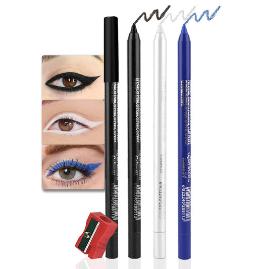 evpct 3Pcs Black & White & Royal Blue Gel Glitter Eyeliner Pencils Set for Women Waterproof Smudge Proof lapiz de ojos delineador de ojos contra el agua Eye Liner Makeup 01 22 24