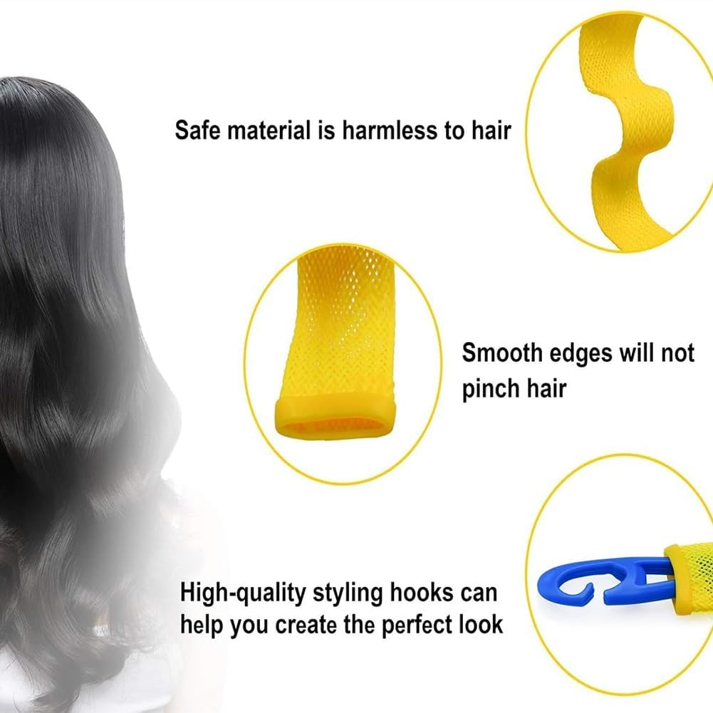 Heatless Hair Curling Set, Hair Curlers Spiral Curls No Heat Wave, Spiral Curls Styling Kit, Satin Heatless Curling Set Short Hairs, for All Hairs Lengths with Styling Hooks (color 6,11.8 in)
